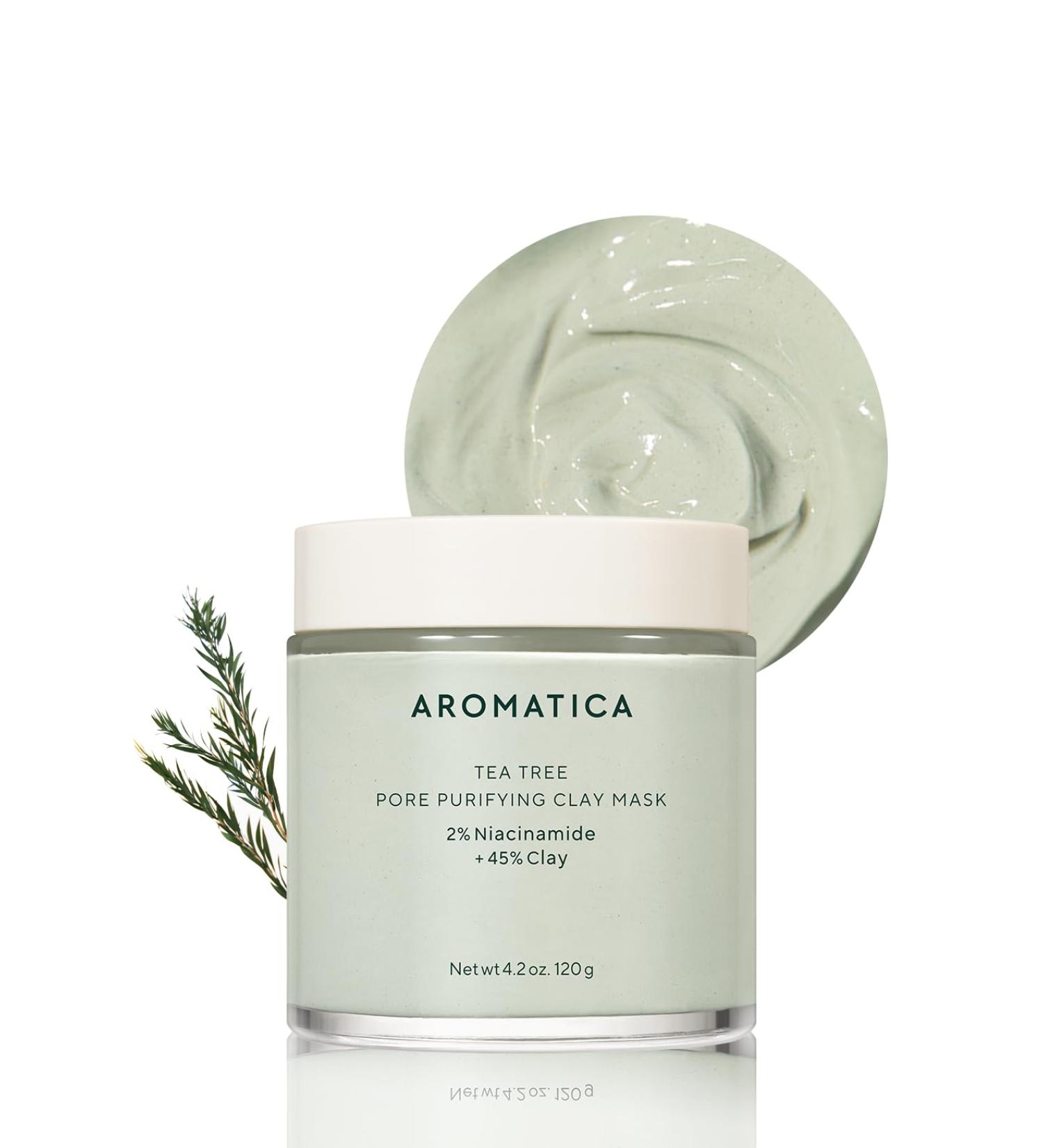 AROMATICA Tea Tree Pore Purifying Clay Mask - Deep Cleansing Vegan Formula with 2% Niacinamide & 45% Clay - Natural & Cruelty-Free - Buy Online on SooperMarket.com
