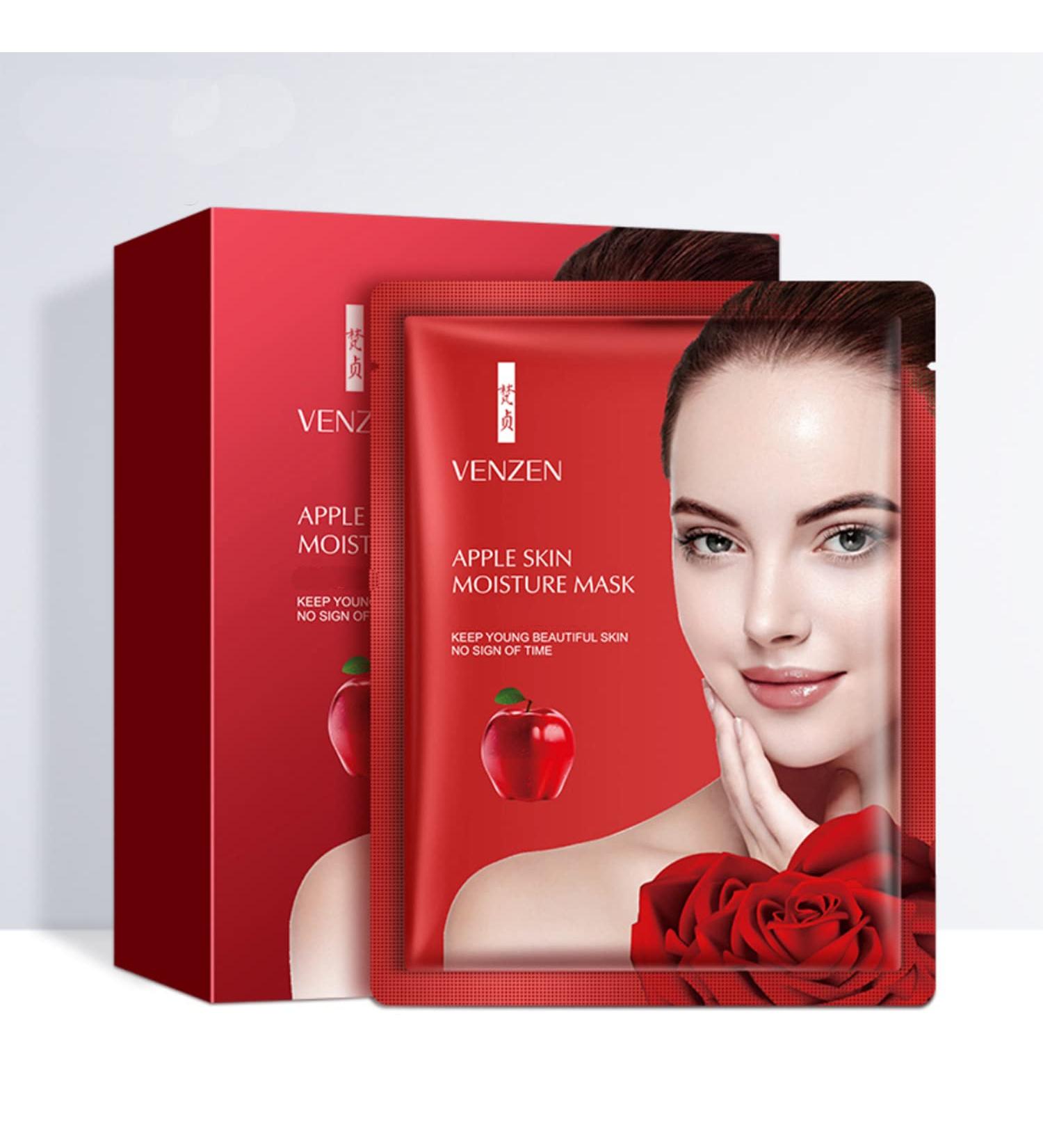 VENZEN Red Apple Skin Moisture Face Mask - Hyaluronic Acid 10 Pack (25g Each) | Refreshing Facial Care for Hydration & Replenishment - Buy Online on SooperMarket.com