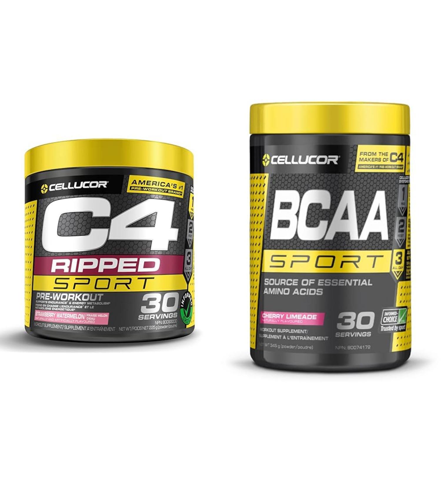 C4 Ripped Sport Pre Workout Powder Strawberry Watermelon & BCAA Sport Recovery Powder - Post & Intra Workout Energy Supplement - Cherry Limeade 30 Servings - Buy Online on SooperMarket.com