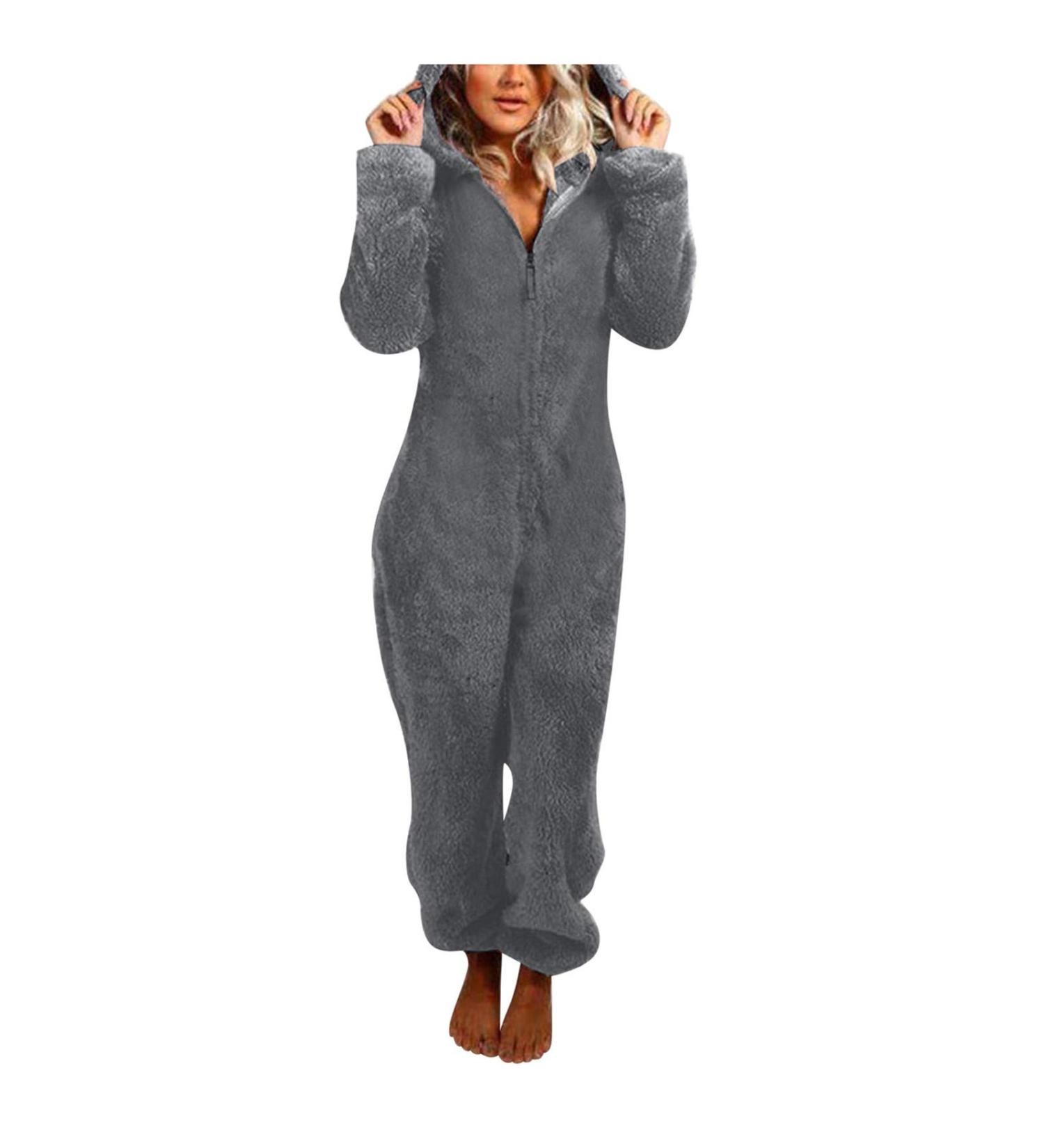 Cozy Haiorziyou Women's Plush Teddy Fleece Jumpsuit - Hooded Winter Pajamas Soft One-Piece Sleepwear (4XL Gray) - Buy Online on SooperMarket.com