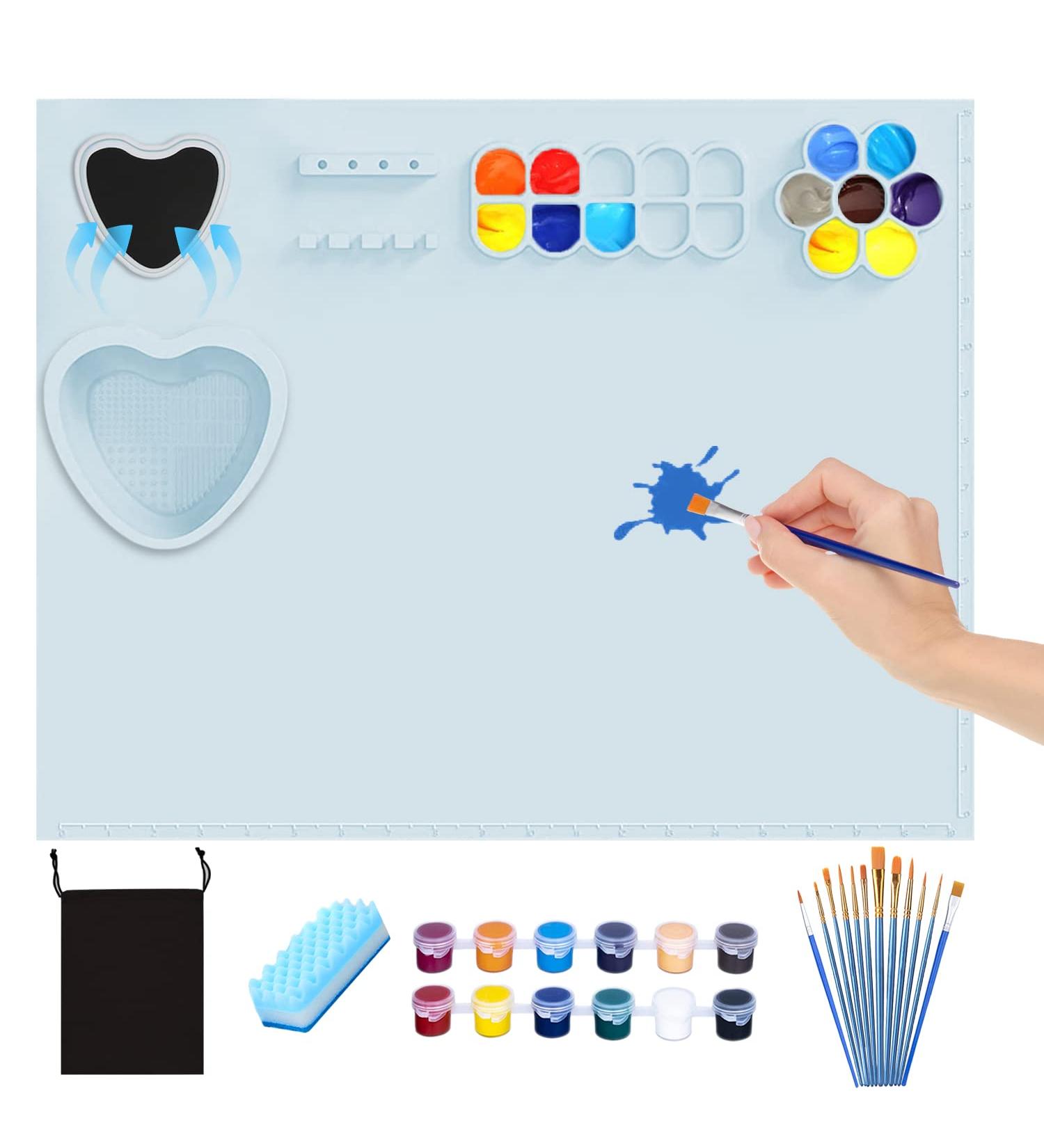 PJOETYONE 17PCS Silicone Craft Mat Set for Resin Casting and DIY Creations | Heat Resistant Blue Silicone Painting Mat for Art Clay - Buy Online on SooperMarket.com