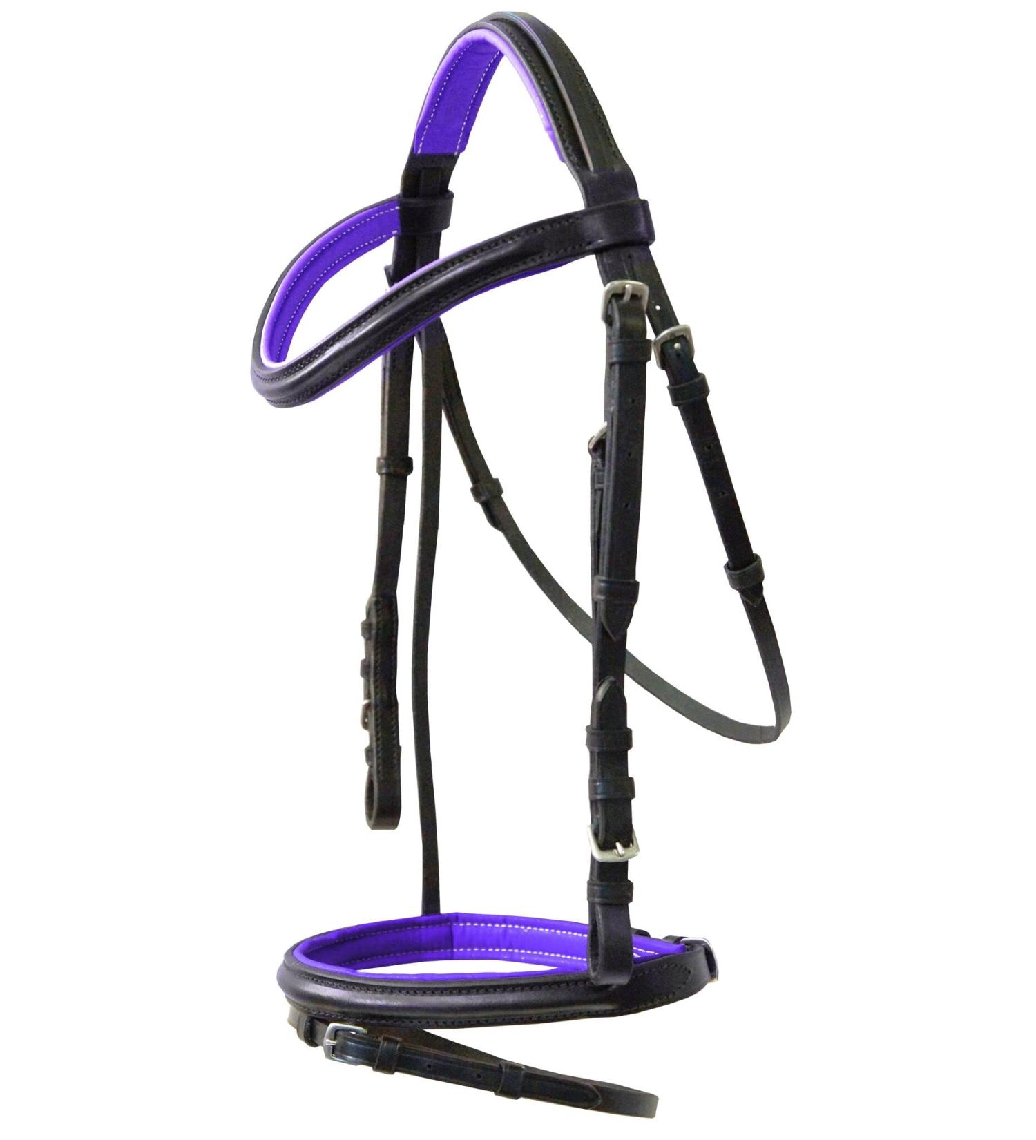 Countrypride PADDED COMFORT LEATHER BRIDLE WITH WITH ANTI REINS PURPLE Full Brown