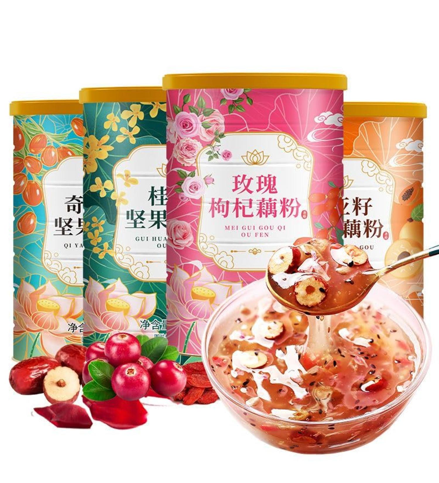 Osmanthus nut lotus root powder soup instant brewed and ready to eat red jujube nut soup rose flavored full belly snack fruit soup Nutritional breakfast gift (Mix and match lotus root powder 4 can) - Buy Online on SooperMarket.com