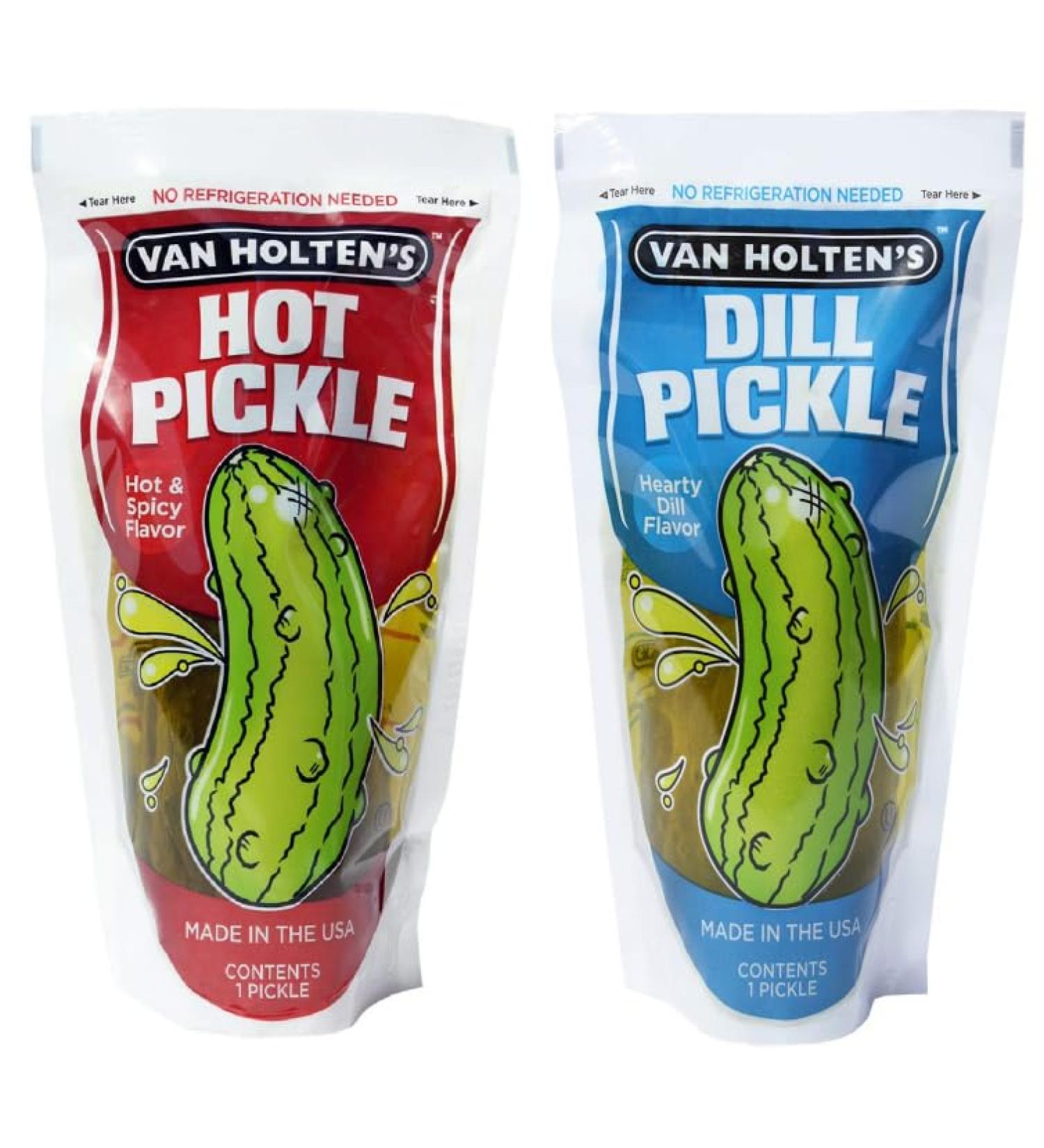 Van Holten's American Pickles (2 Jumbo Pack) JUMBO HOT & JUMBO DILL - Variety Pickle-In-A-Pouch Gift Hamper - Crunchy Sour & Flavorful Pickles - Authentic American Snack - Hearty Dill Hot & Spicy - Buy Online on SooperMarket.com