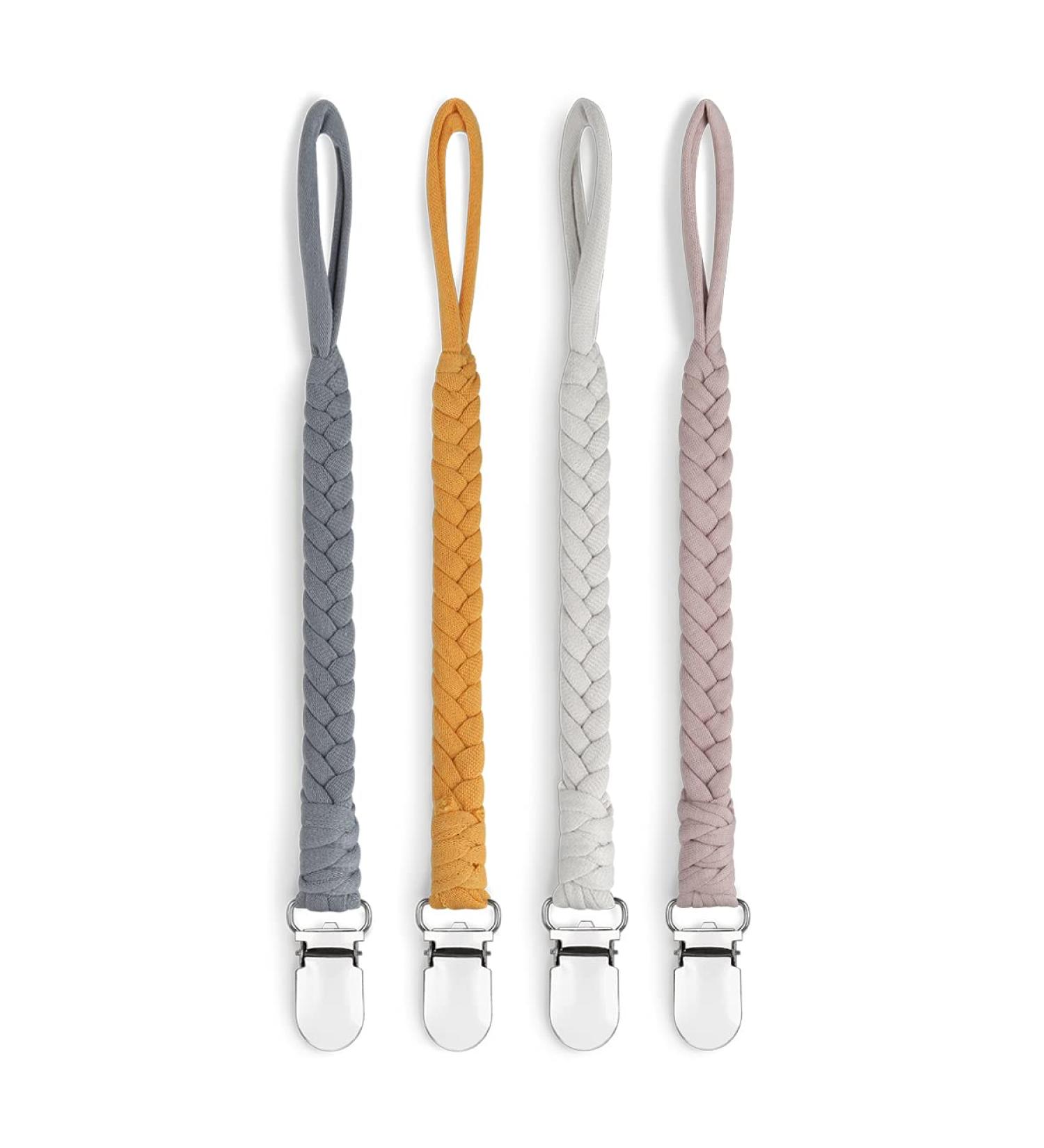 Sugee Braided Pacifier Clip Leash Set for Baby Boys and Girls - 4 Pack Grey Soothie Binky Holder - Buy Online on SooperMarket.com