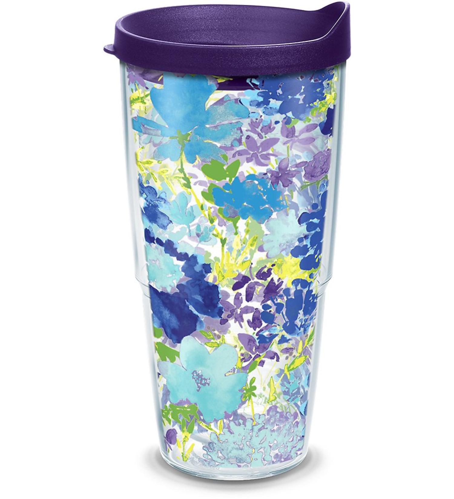 Tervis Made in USA Double Walled Fiesta Insulated Tumbler Cup 24oz - Purple Lid, Purple Floral - Buy Online on SooperMarket.com