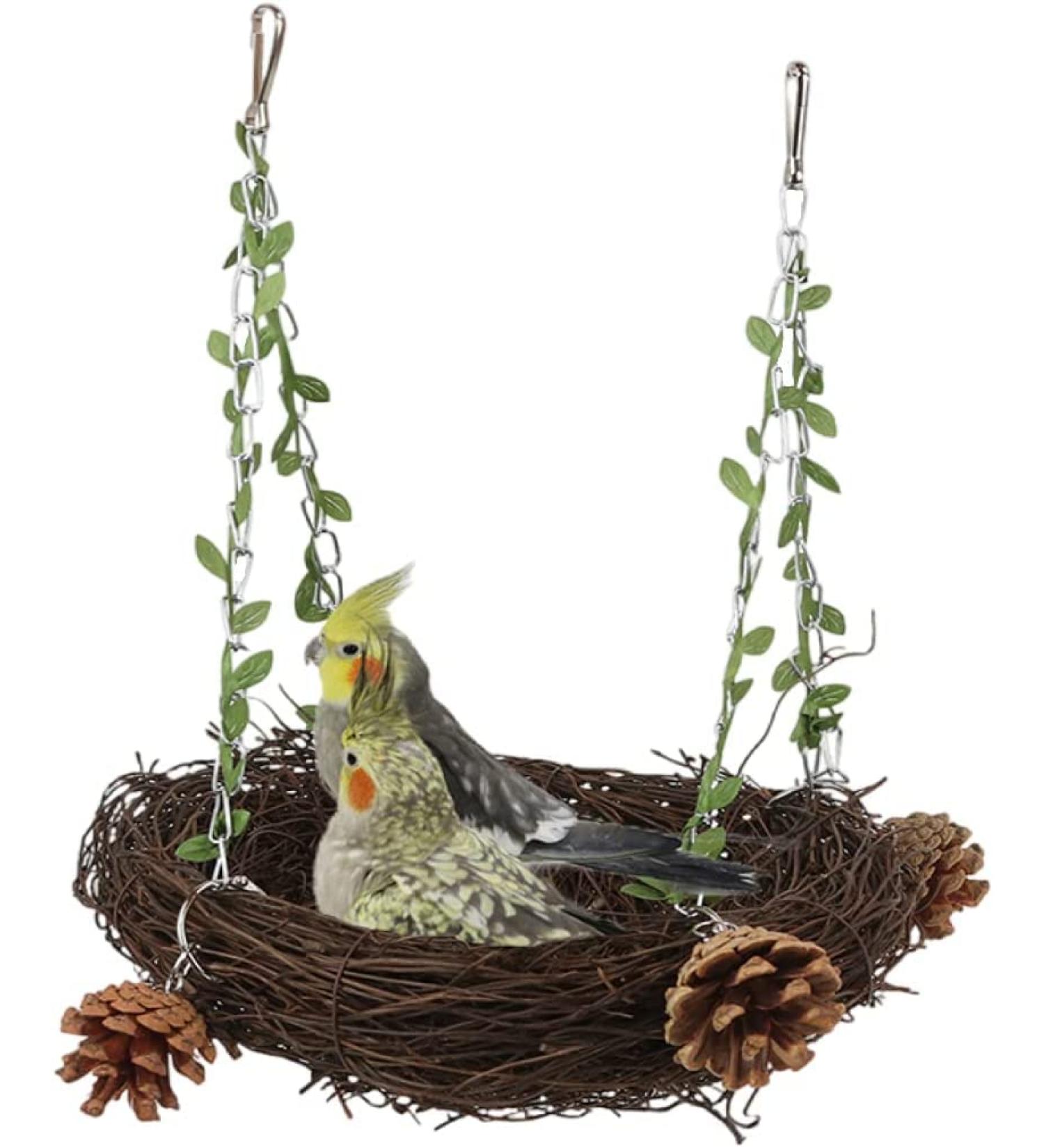WACURRENTHYD Natural Rattan Nest Small Medium Large Bird Swing for Parrot Parakeet Cockatiel Conure Cockatoo Macaw Amazon African Grey Lovebird Finch Canary Budgie Cage Perch Toy (Small) - Buy Online on SooperMarket.com