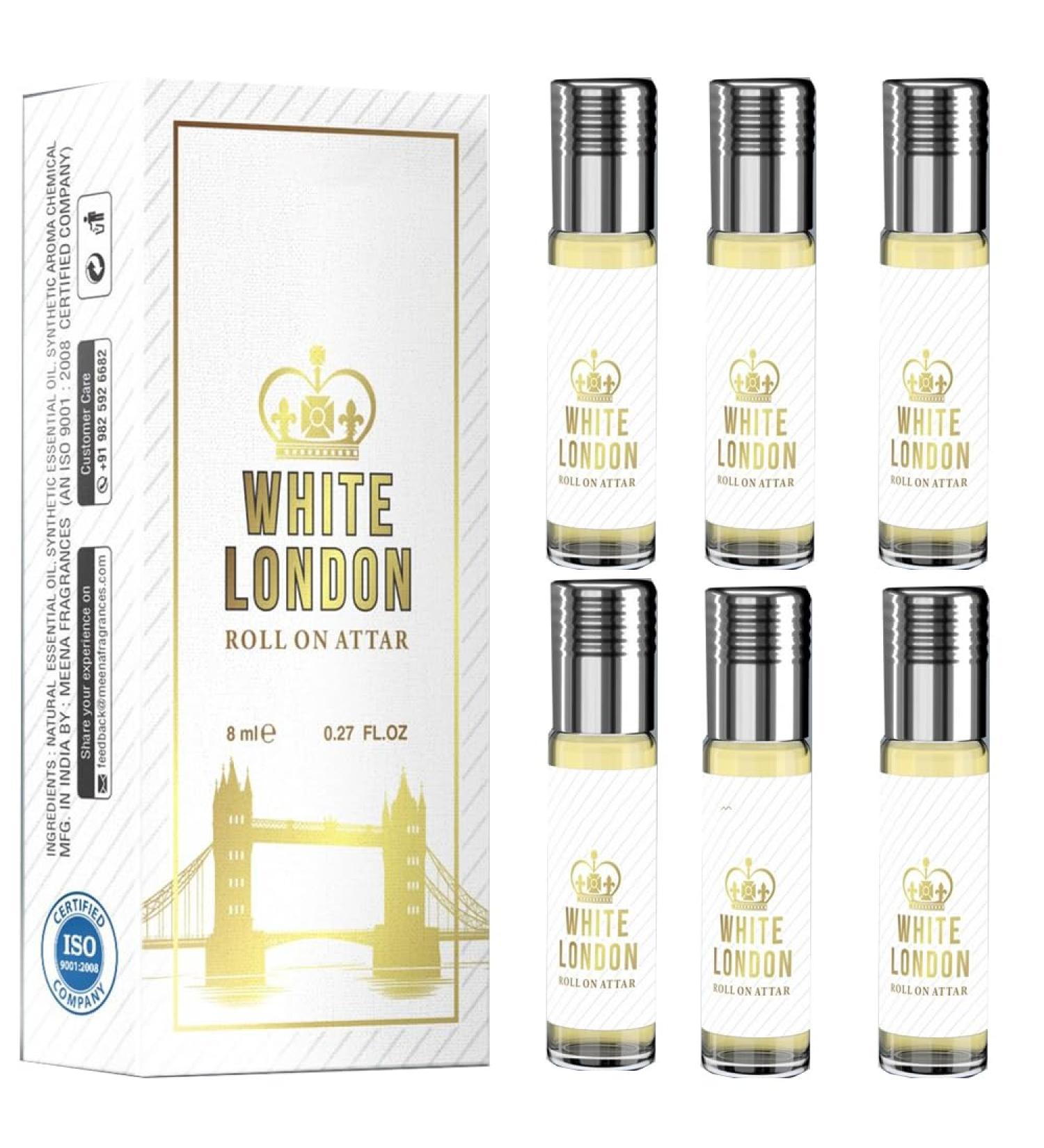 BlueQueen White London Roll On Perfume The Original Pheromone Infused Essential Oil Perfume Cologne - Unisex For Men and Women - 8Ml Pack of 6 - Buy Online on SooperMarket.com