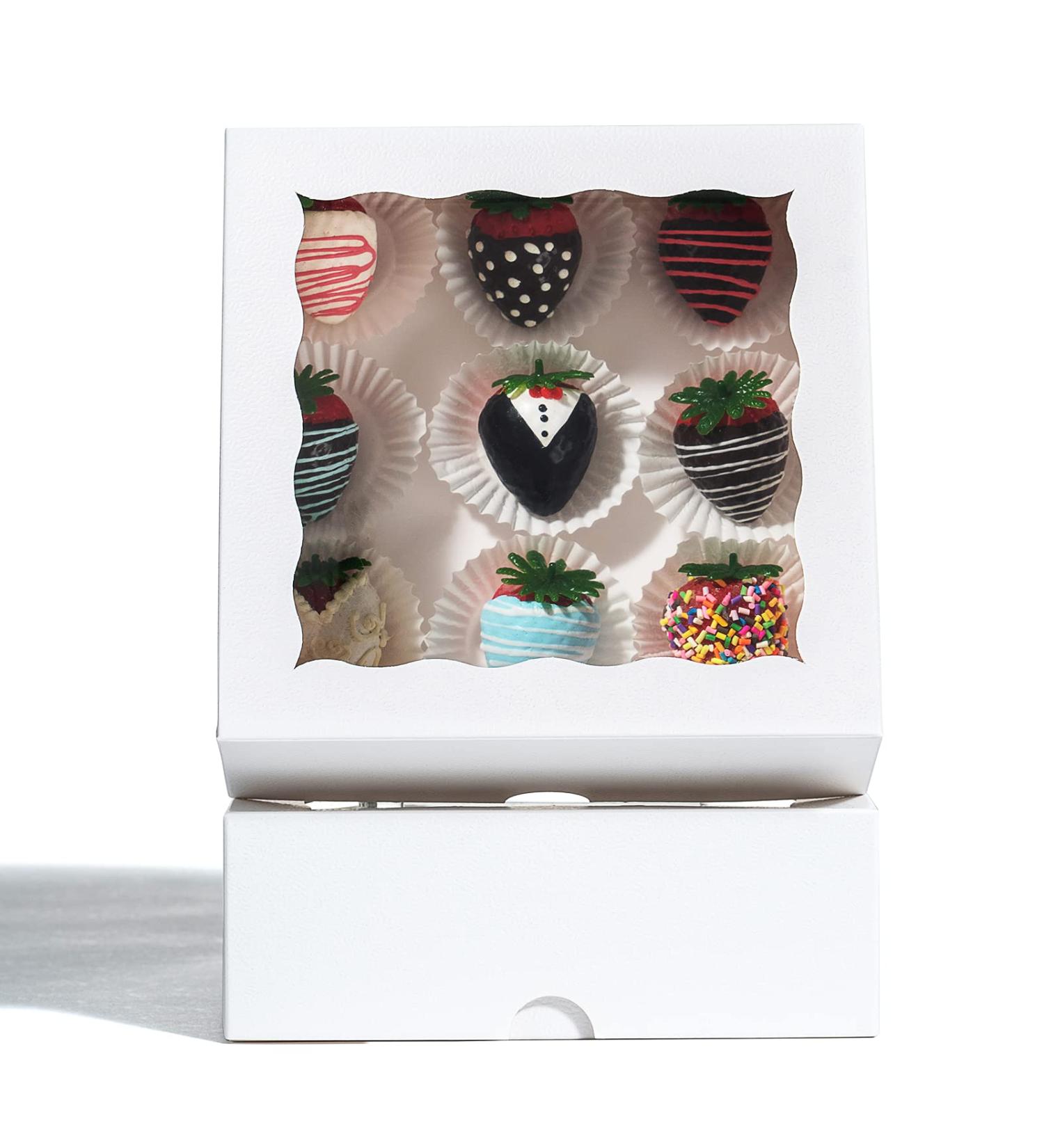 RomanticBaking 24 Pack Bakery Boxes (Set of 24) - White Chocolate Covered Strawberries & Cookies Boxes (7x7x2.5) - Buy Online on SooperMarket.com