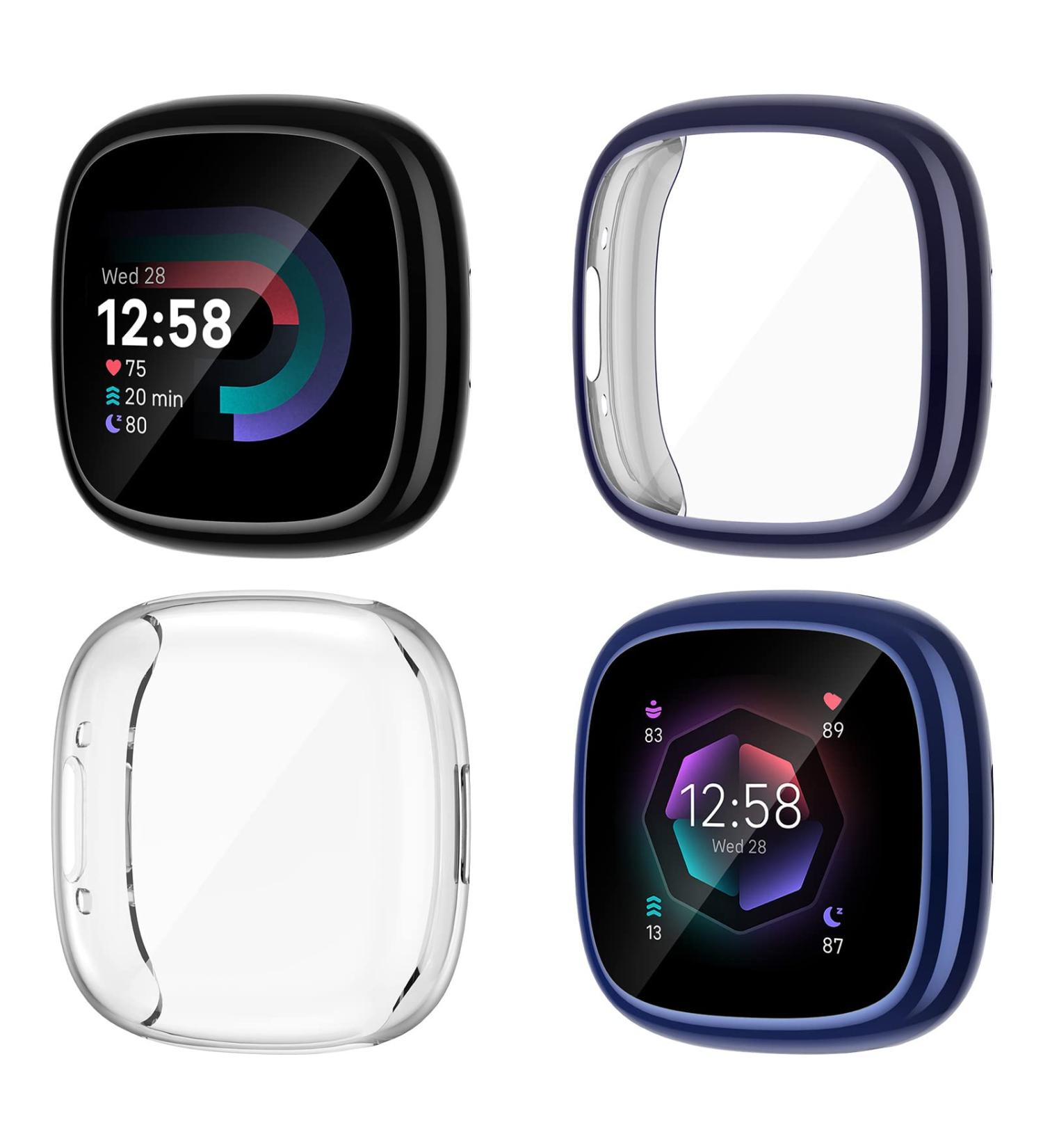 NANW 4-Pack Screen Protector Case for Fitbit Sense 2/Versa 4 | Soft TPU Bumper | Full Cover Protective Cases | Scratch-Proof | Black/Charcoal/Blue/Clear - Buy Online on SooperMarket.com