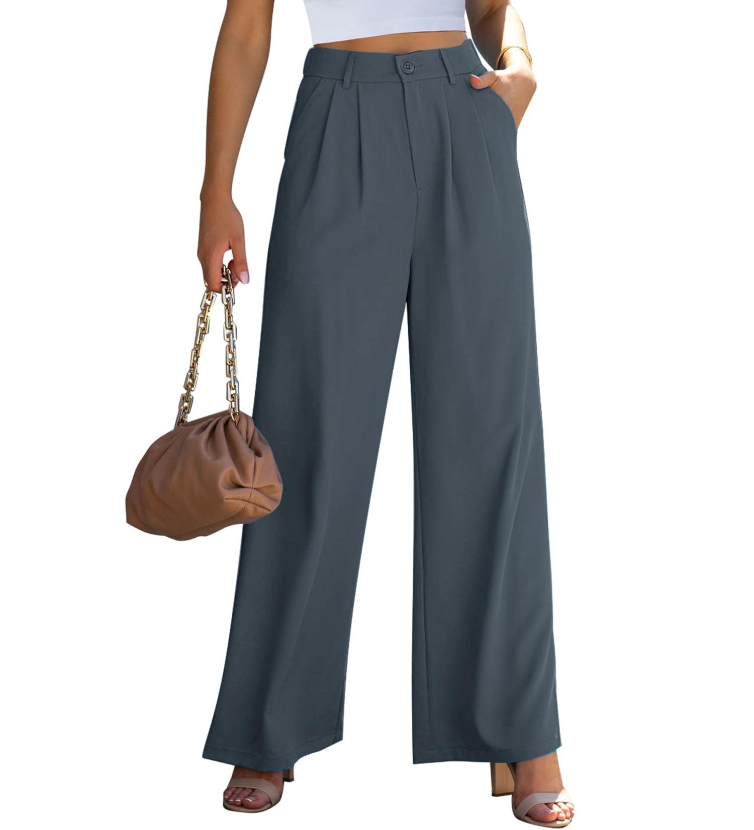 Vetinee High Waisted Wide Leg Casual Dress Pants with Pockets - Folkstone Gray - Buy Online on SooperMarket.com