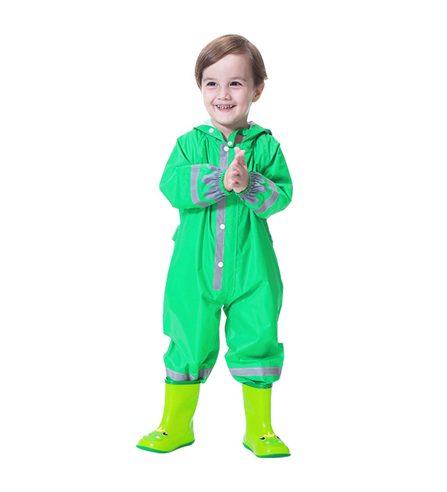 De feuilles Kids Button Rain Suit - Waterproof Hooded Green Frog Jumpsuit (4-6 Years) - Buy Online on SooperMarket.com