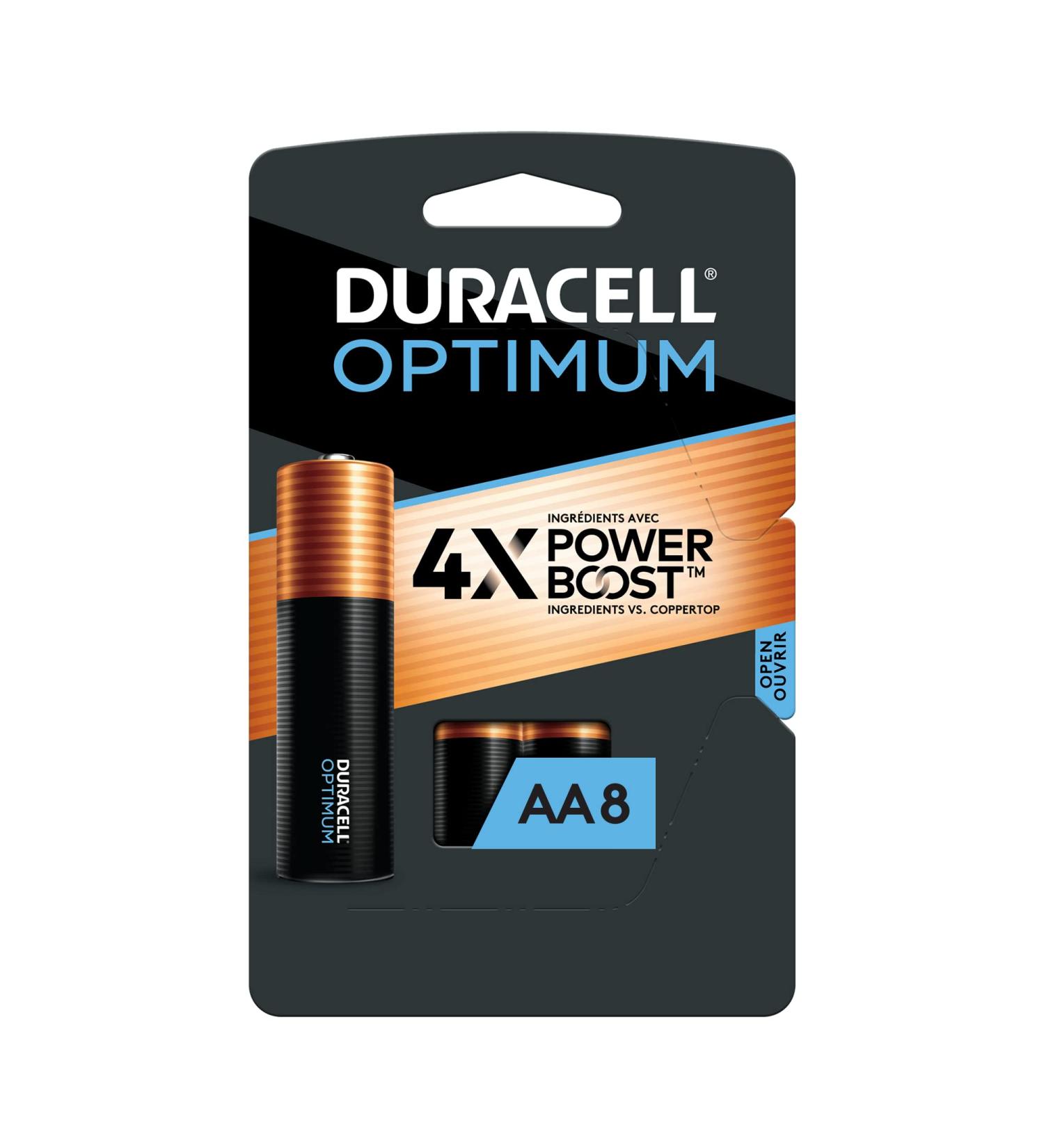 Duracell Optimum AA Batteries - 8 Count Pack | Long-Lasting Power & All-Purpose Alkaline Batteries for Household & Office Devices - Buy Online on SooperMarket.com