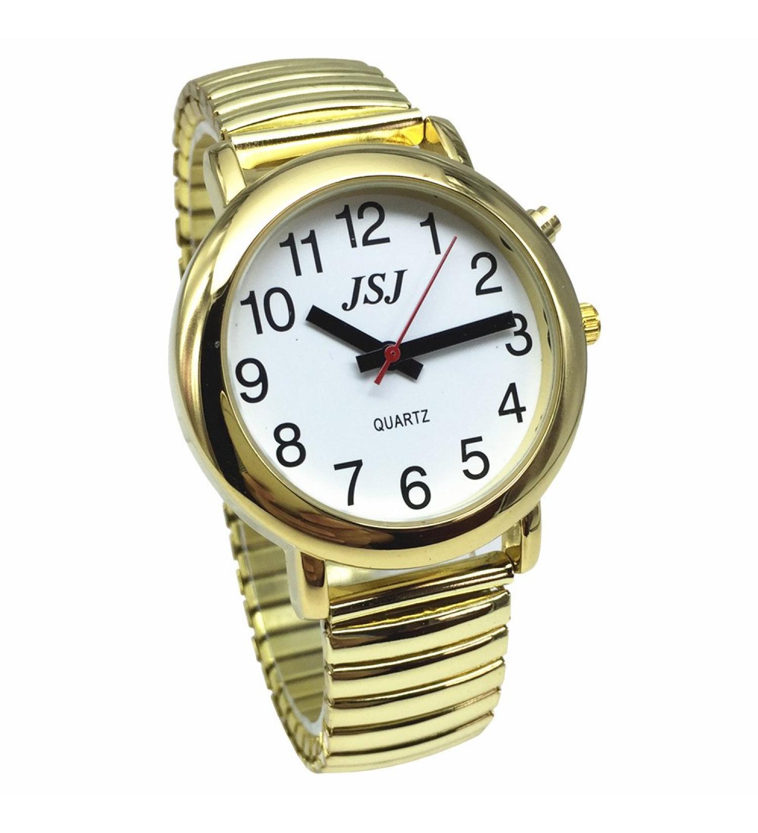 English Talking Watch for Blind People or The Elderly and Visually Impaired People wi th Alarm of Quartz Talking Date and Time Golden Color White Face - Buy Online on SooperMarket.com