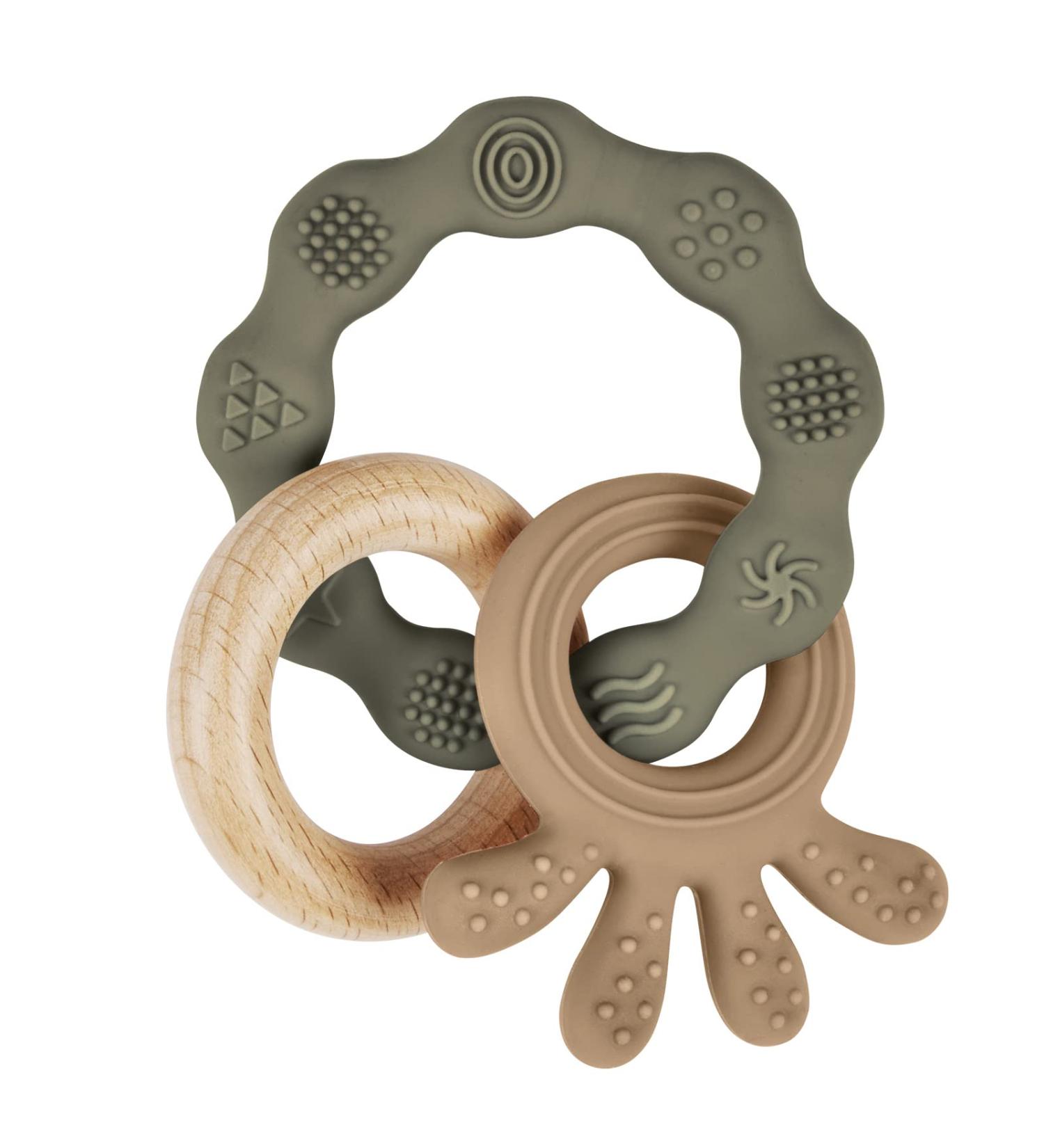 Vicloon Octopus Teething Toy for Baby | Silicone and Wood Chew Toy | Easy to Hold and Clean | Teether Chewlery for Boys & Girls (Green) - Buy Online on SooperMarket.com