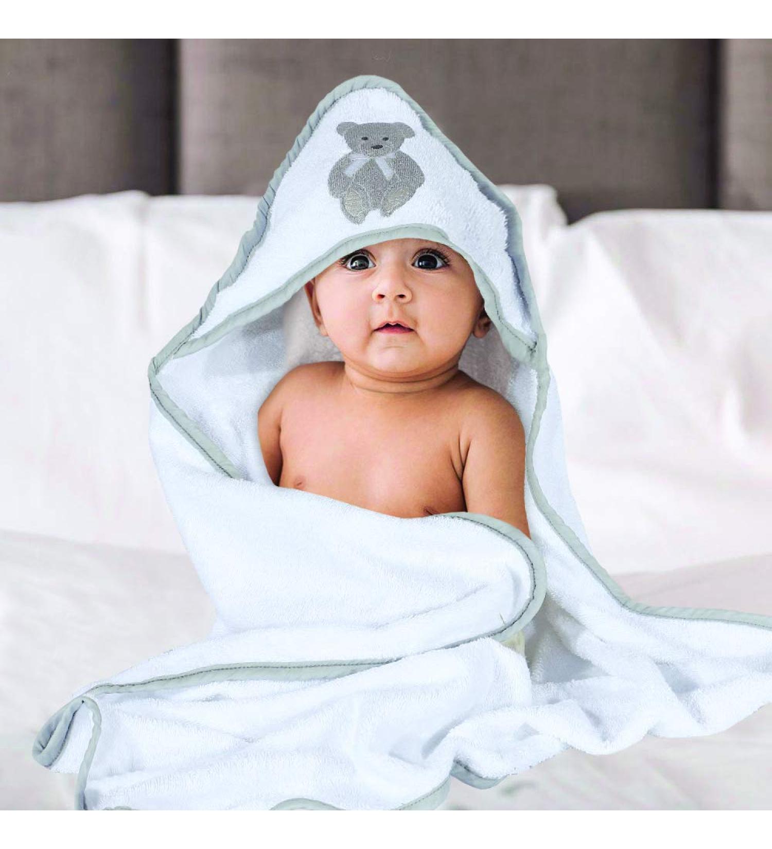 Soft Absorbent Baby Hooded Bath Towel | Newborn Essentials | White 75x78 cm - Pack of 1 - Buy Online on SooperMarket.com