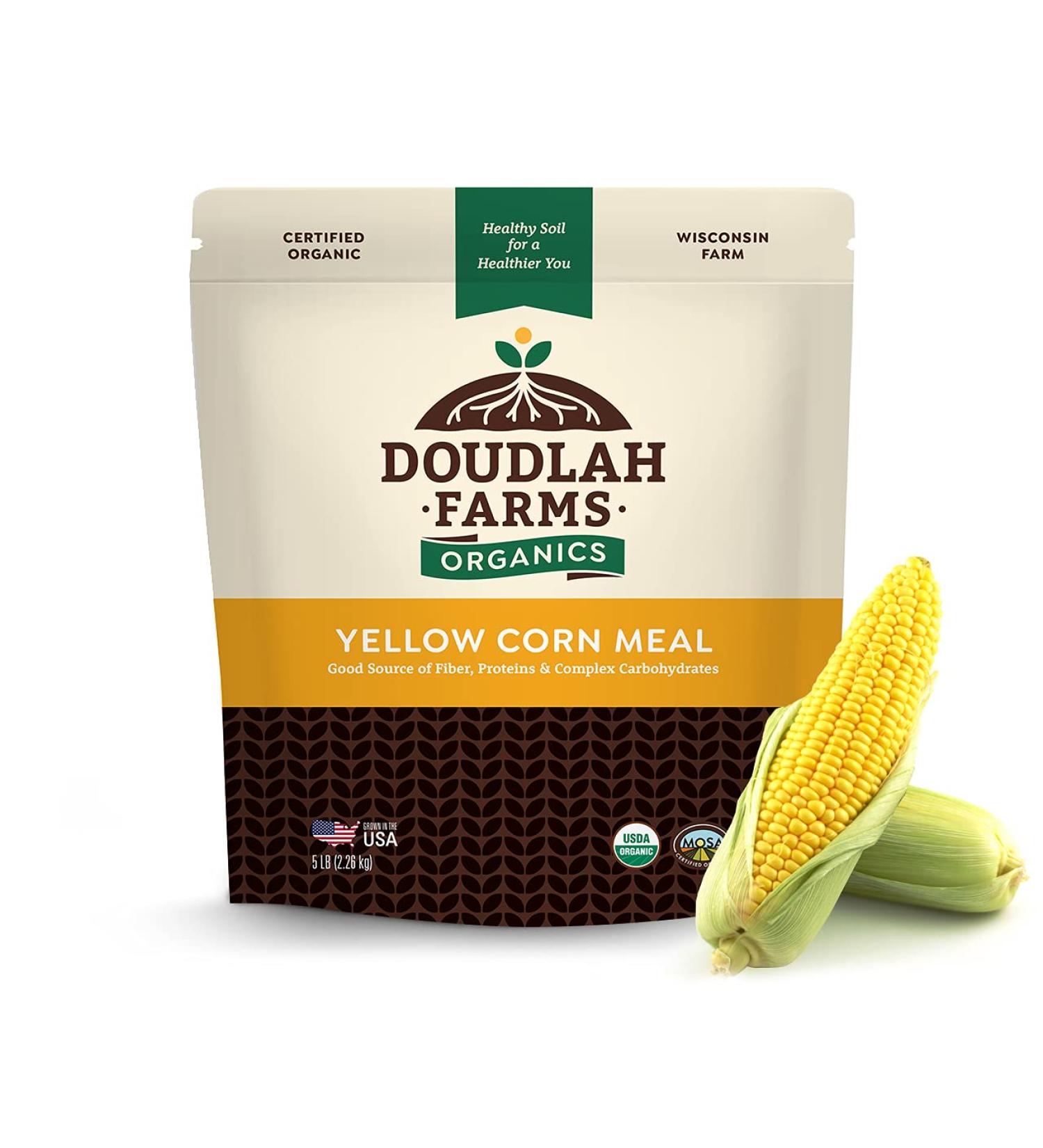Organic Yellow Cornmeal 5lb by Doudlah Farms - Vegan, Non-GMO, USA Grown | Ideal for Cornbread, Muffins, Pancakes | Regeneratively Farmed | 5lb Pack - Buy Online on SooperMarket.com