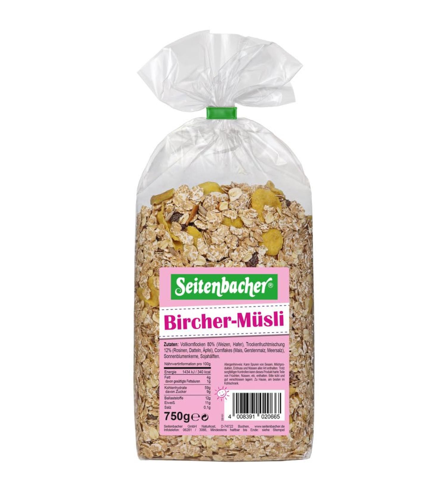 Seitenbacher Bircher Muesli I Whole Grain Cereals I Wheat I Oats I Corn Flakes I Raisins I 3 x 750 g - Buy Online on SooperMarket.com
