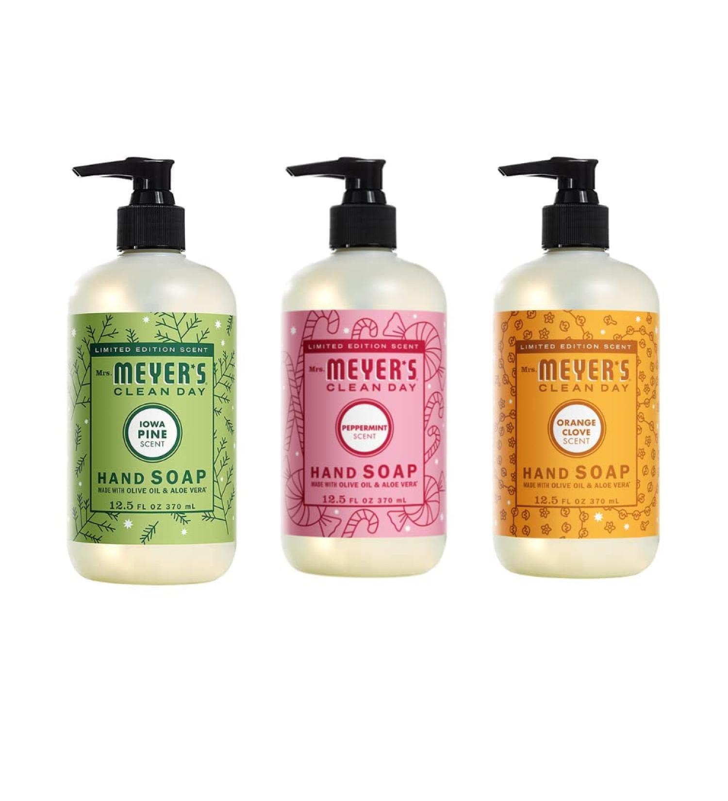 Mrs. Meyer's Clean Day Holiday Hand Soap Bundle - Peppermint, Iowa Pine, Orange Clove - 12.5 Ounces Each - Buy Online on SooperMarket.com