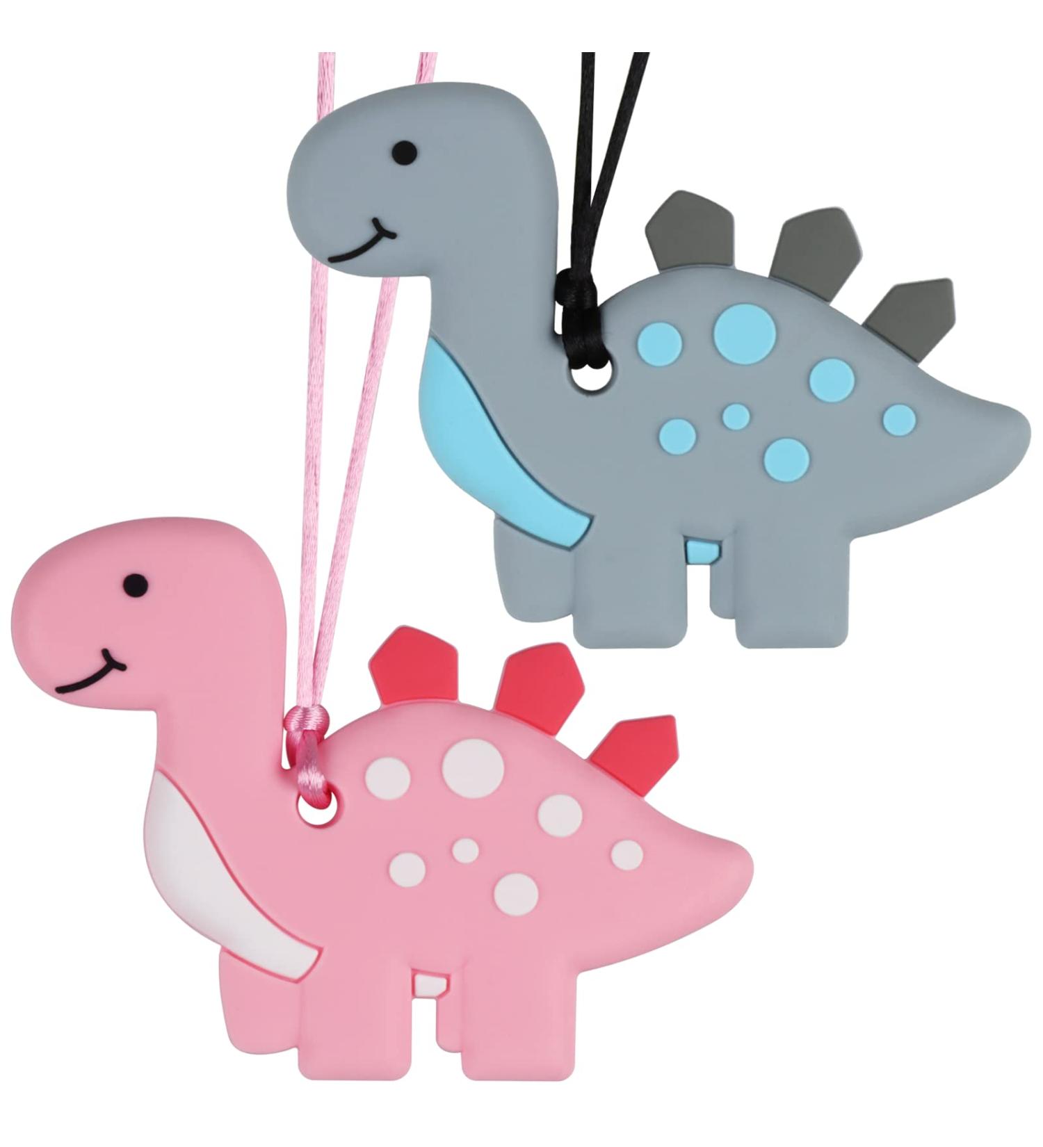 Nearbyme Baby Teething Necklace 2PACK Gray/Pink - Silicone Chewable Teether for Babies and Toddlers - Sensory Oral Motor Chew Tool for Aggressive Chewers - Buy Online on SooperMarket.com