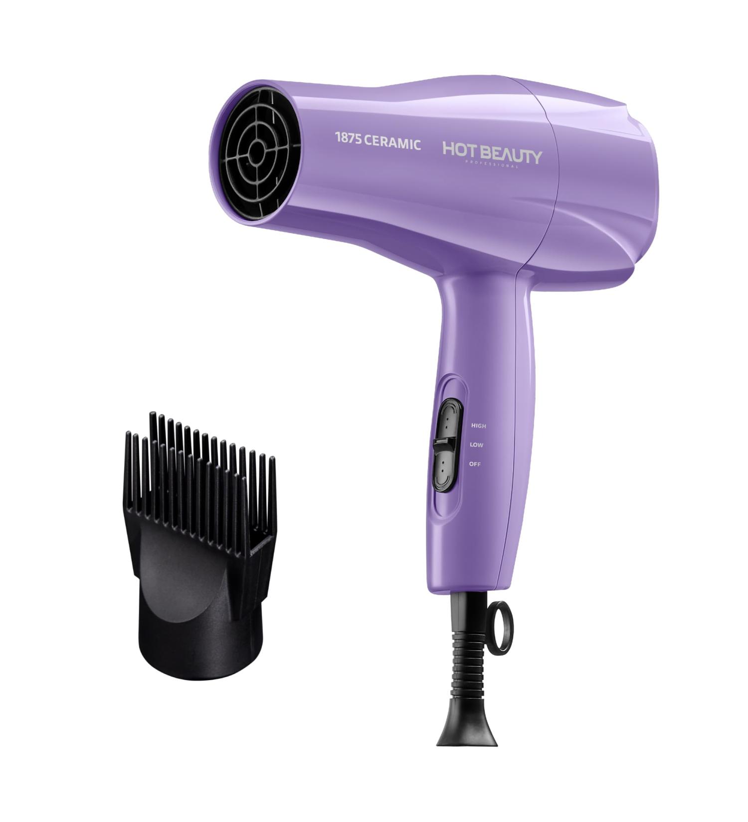 1875 Ceramic Hair Dryer - Fast Drying Multi-Setting Comb & Detangler Included - Compact & Travel-Friendly (Purple - Buy Online on SooperMarket.com