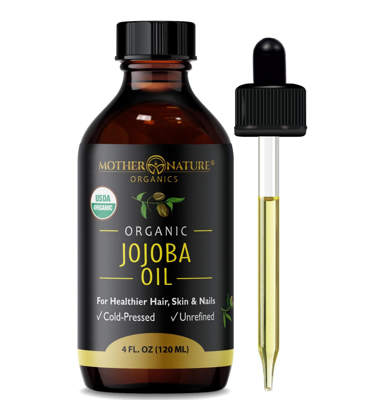 Mother Nature Jojoba Oil - USDA Certified Organic, 100% Pure, Cold Pressed & Unrefined, Hexane Free - Natural Moisturizer for Face, Hair & Skin - Non-GMO & Cruelty Free (4 Fl Oz) - Buy Online on SooperMarket.com