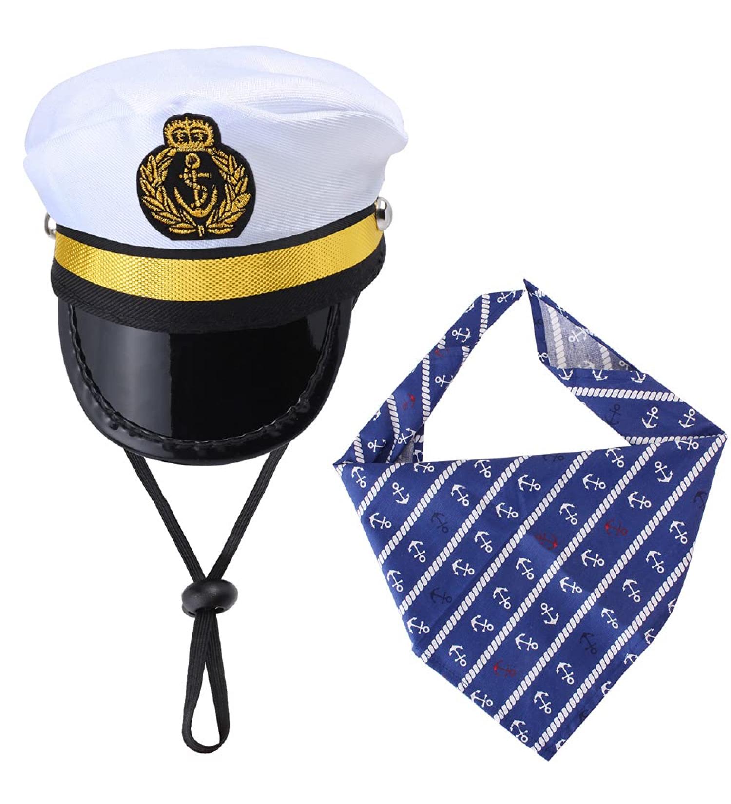 Yewong Pet Captain Sailors Costume Set Dog Cat Sea Captain Hat with Pet Anchor Triangle Bibs Scarf for Cat Puppy Navy Halloween Cosplay Costume Accessories Photo Props (White-B) - Buy Online on SooperMarket.com