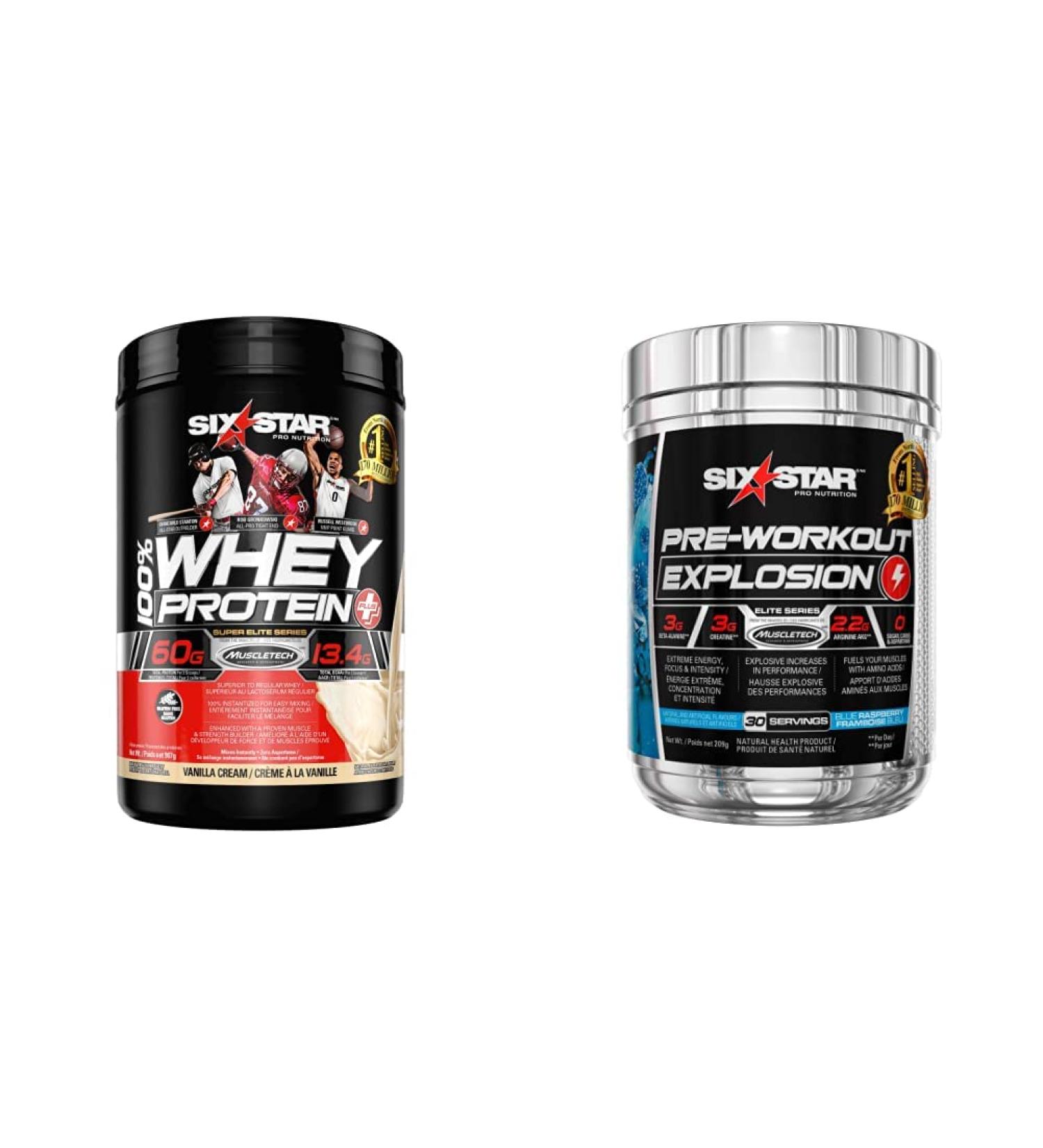 Whey Protein Powder + Pre Workout Powder - Six Star 100% Whey Protein Plus and Preworkout Explosion - Buy Online on SooperMarket.com