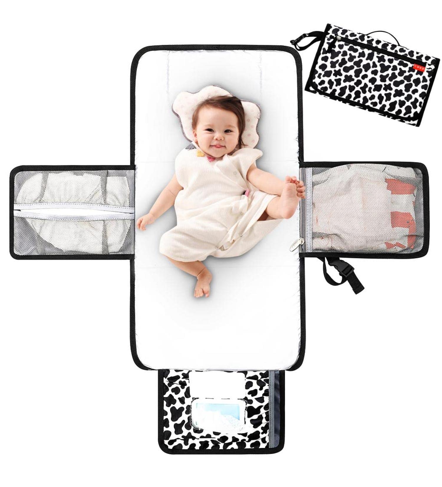 Lekebaby Nappy Changing Mat Portable Changing Mat Baby Travel Change Mat with Wipe-Pocket and Head Cushion Cow Stria Grey-Cow Stria - Buy Online on SooperMarket.com