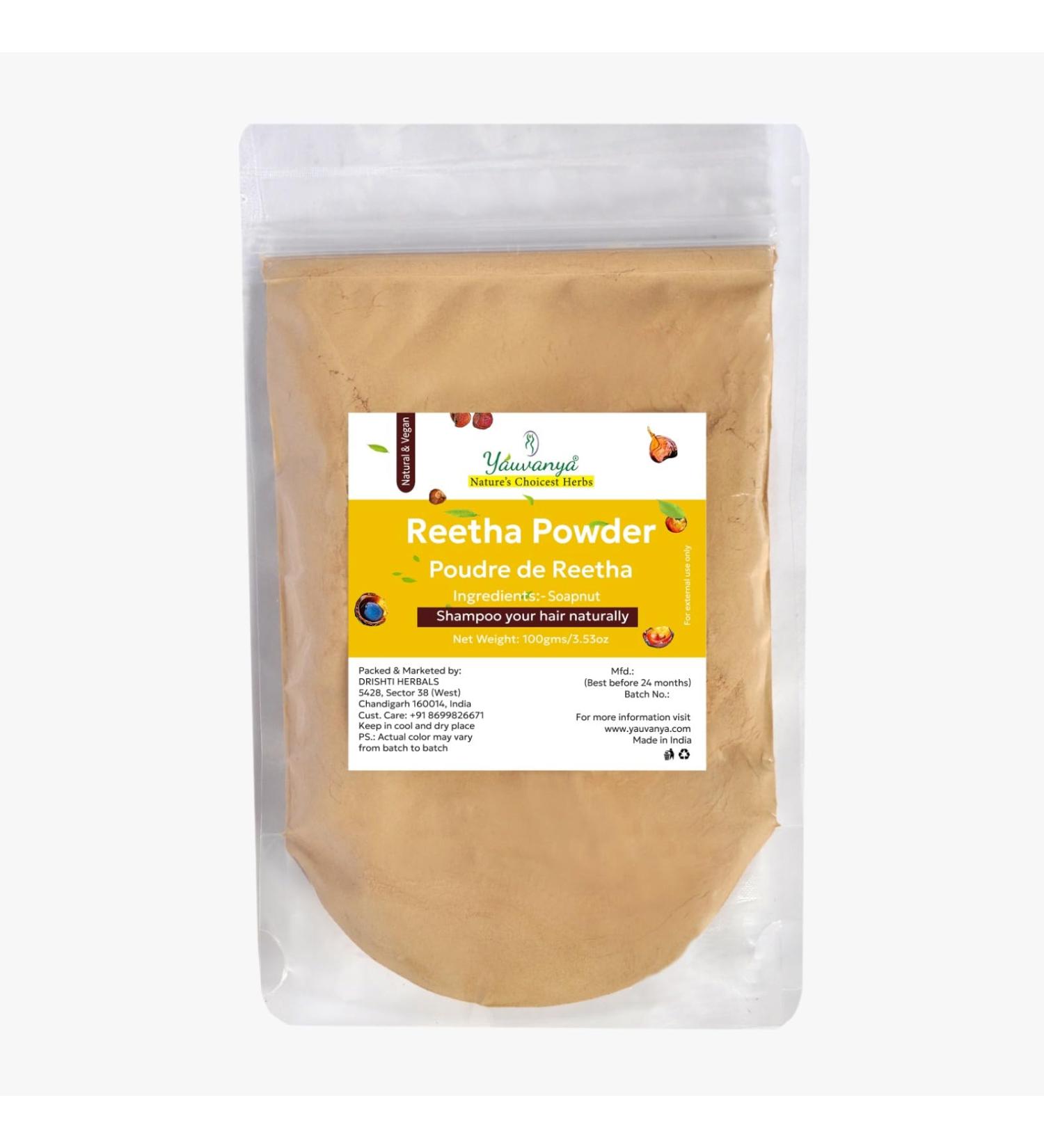 Yauvanya Reetha Powder - Natural Hair Cleanser & Nourisher | 100g | Soapnut (Sapindus mukorossi) - International Shipping - Buy Online on SooperMarket.com