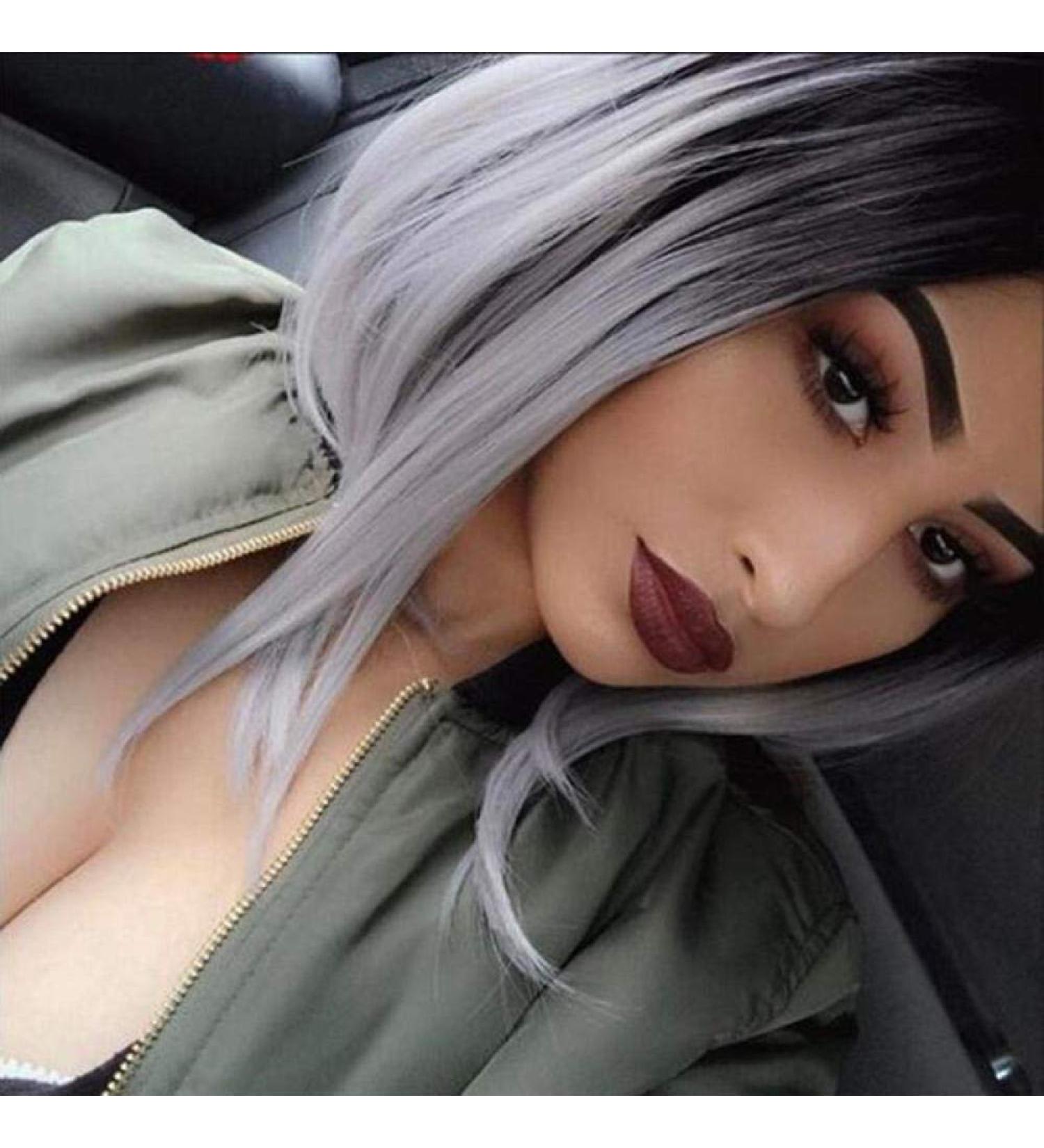 European and American women s long straight hair black gradient grandma gray gradient chemical fiber wig headgearLinen Linen