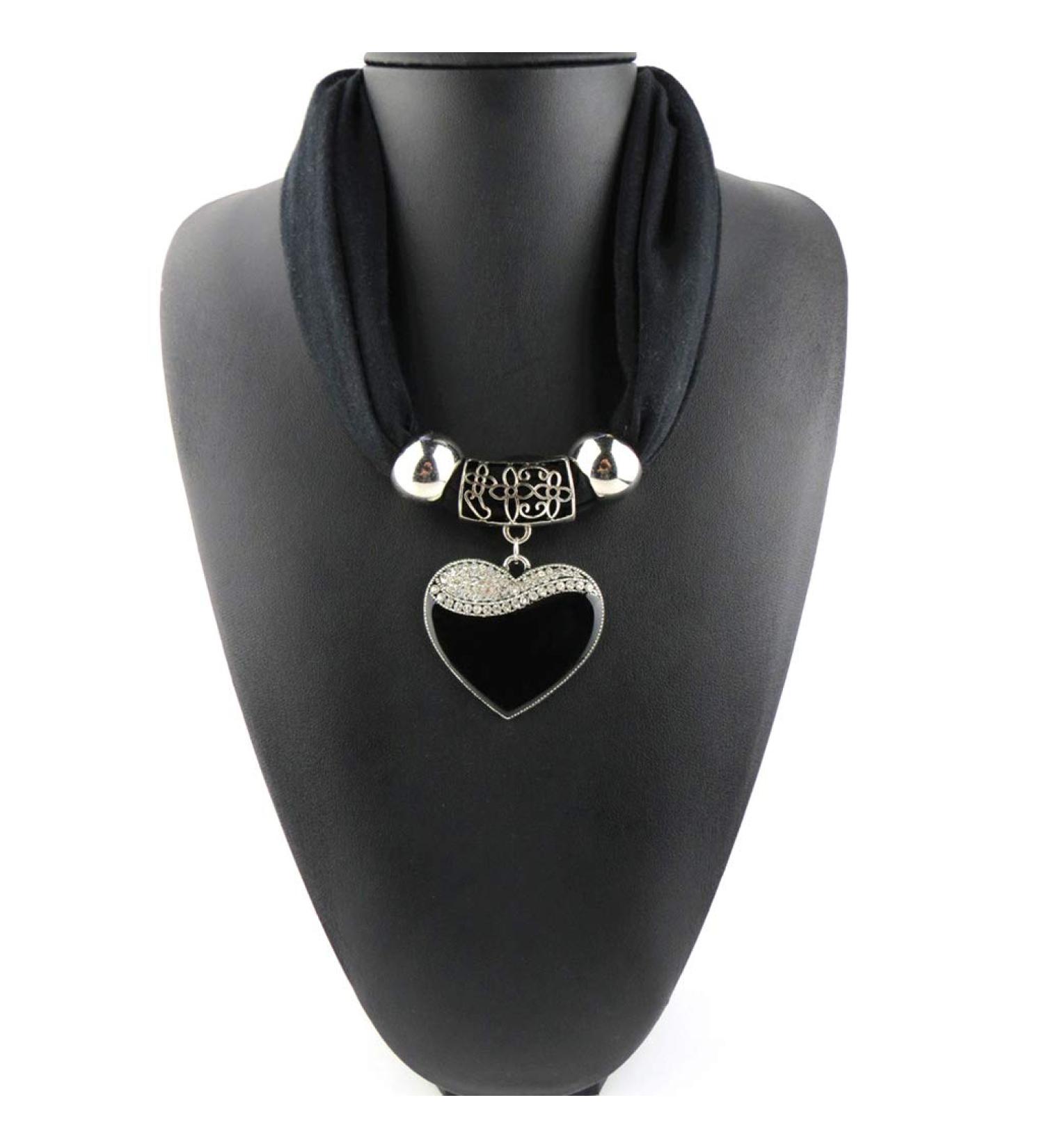 GUMEI Ethnic Style Heart Pendant Necklace with Nature Stone & Leopard Pattern Scarf - Buy Online on SooperMarket.com