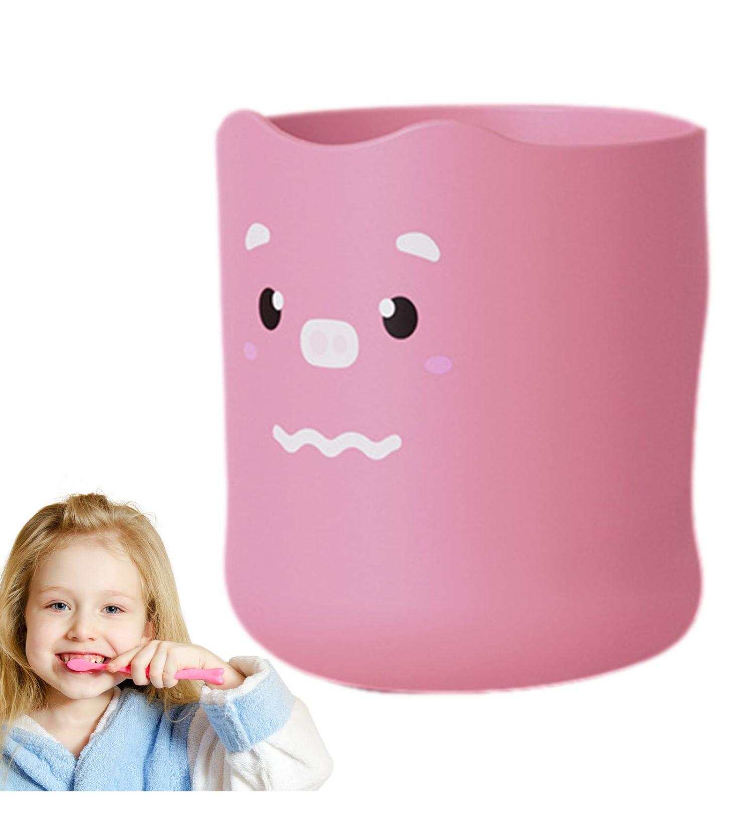 Kids Toothbrush Cup with Handle - 300ml Bathroom Toothbrush Cup Kids Cartoon Unbreakable Toothbrush Cup Adorable Bathroom Accessories for Kids Boys Girls Hixip Little Pink Pig - Buy Online on SooperMarket.com