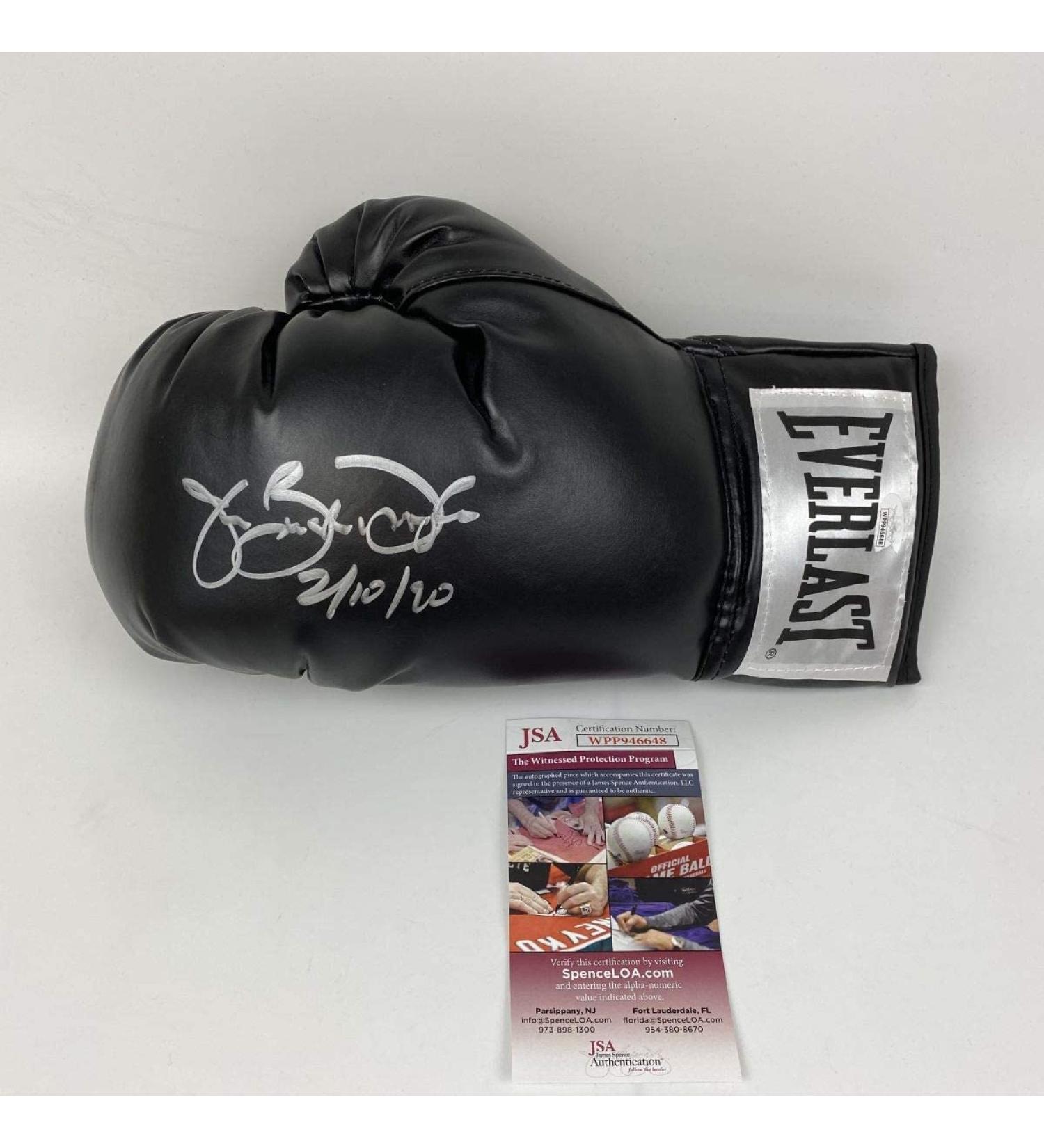 Autographed/Signed James Buster Douglas Tyson KO 2-10-90 Black Everlast Boxing Glove JSA COA