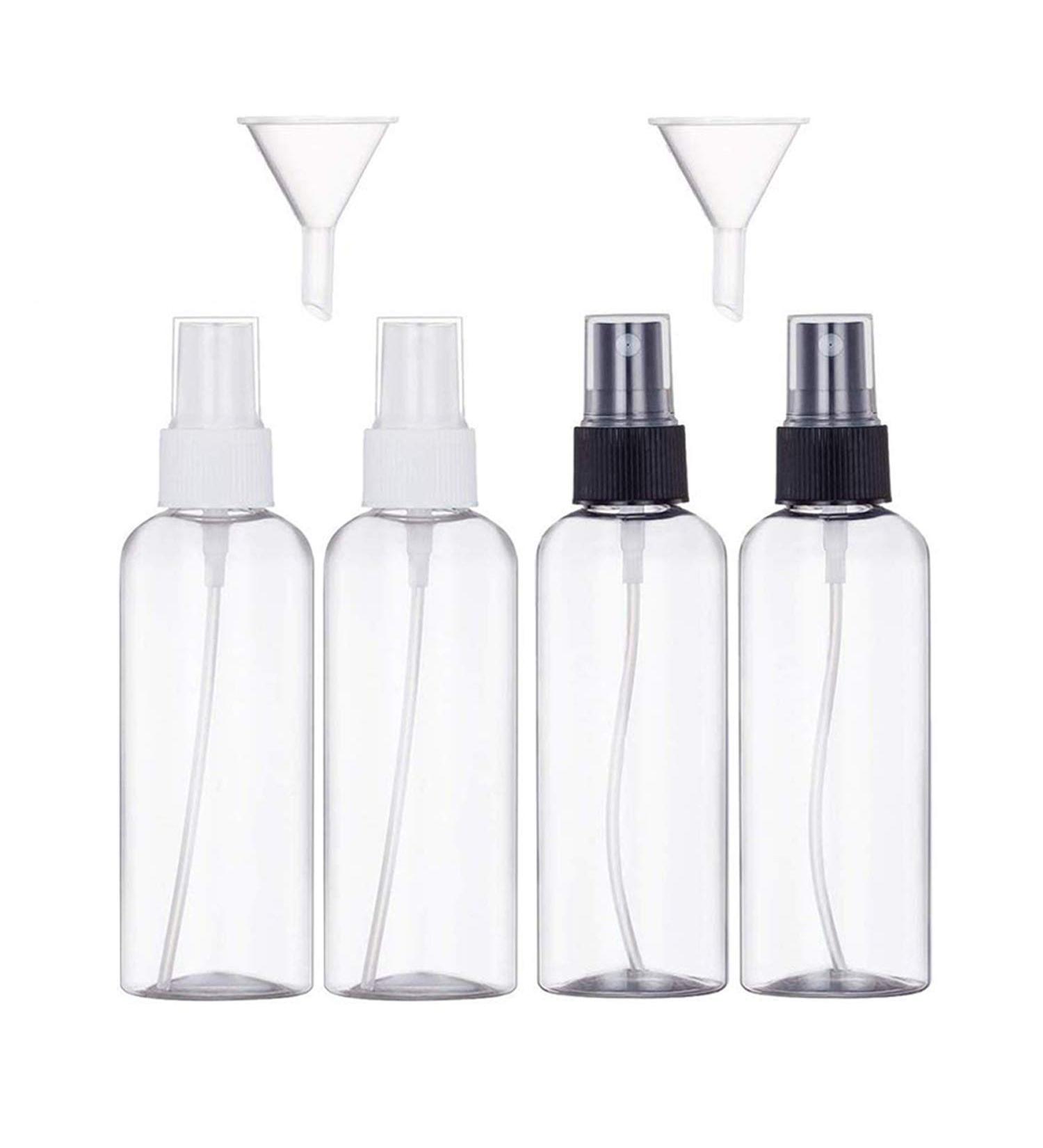 4Pcs 100ml Spray Bottle Empty Plastic Fine Mist Travel Atomiser Set with 2 Funnels & 12 Labels - Clear Refillable & Reusable Bottle Toiletries Liquid Containers for Cosmetic Make-up by JamHooDirect - Buy Online on SooperMarket.com