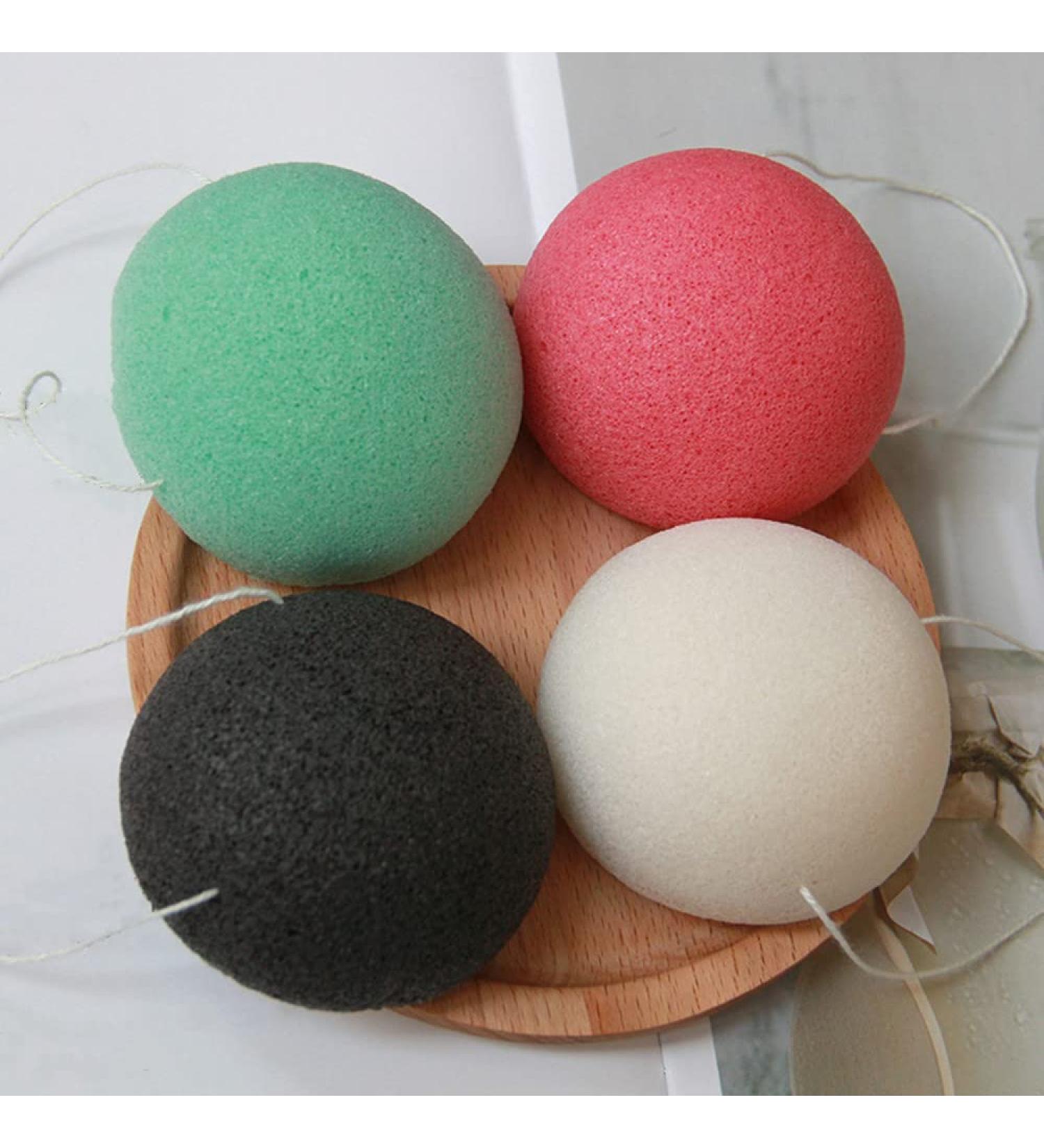 Organic Konjac Facial Sponges Set of 4 for Shower Bath SPA - Natural Cleansing Puff for Kids, Men, Women - Buy Online on SooperMarket.com