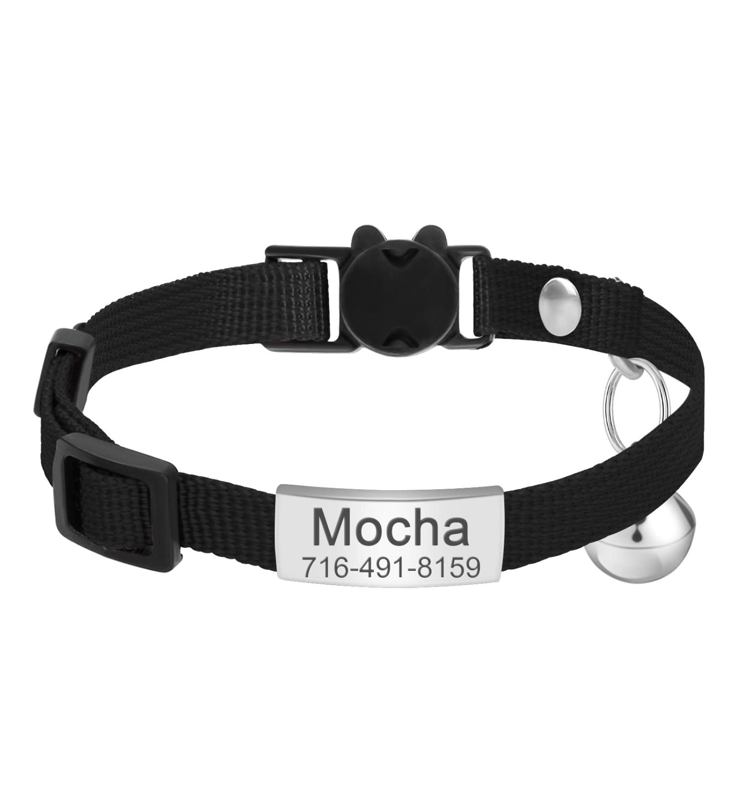 Personalized Breakaway Cat Collar with Engraved Name Tag - Adjustable Kitten Safety Collar with Bell - 7 Colors - Customizable up to 3 Lines of Text - Buy Online on SooperMarket.com
