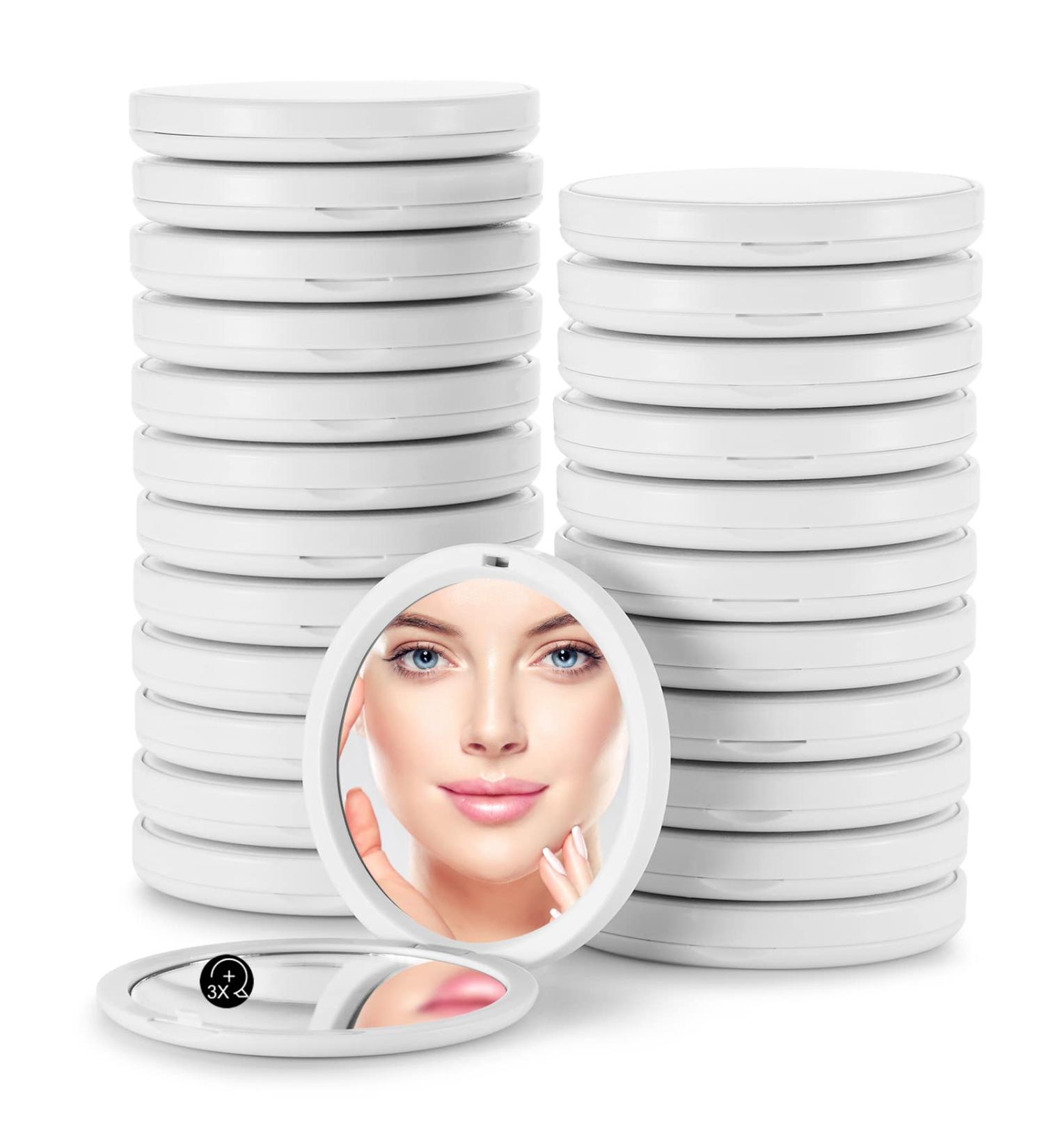 Getinbulk Compact Mirror Bulk 24 Pcs 2.7 White PU Leather Makeup Round Mirror - Double-Sided 1X/3X Magnification - Buy Online on SooperMarket.com