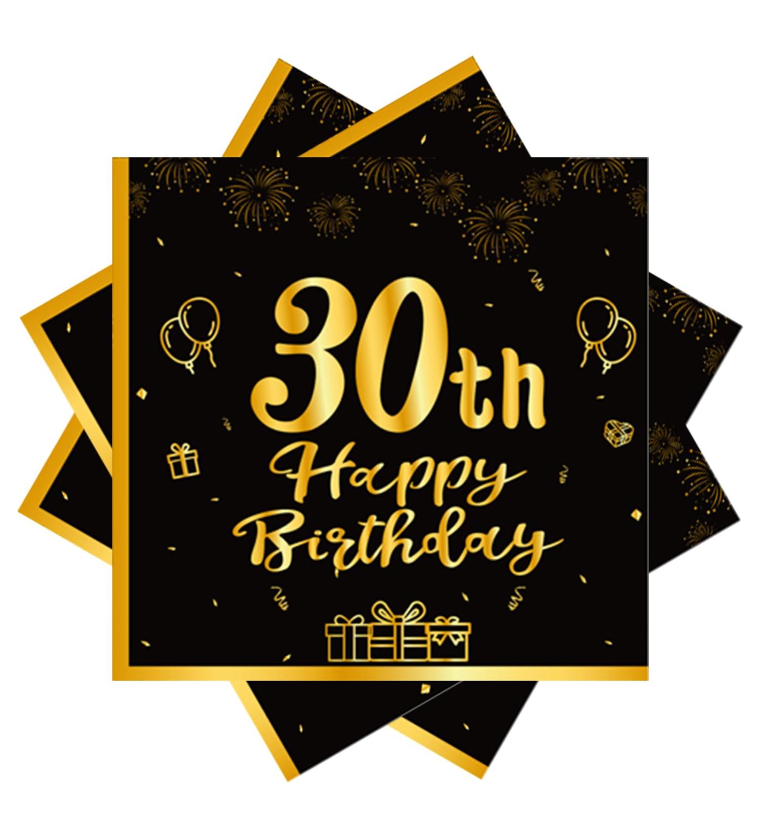 40 Black Napkins for 30th Birthday | Gold Paper Party Napkins 33x33cm | Elegant Decoration for Men Women & Girls - Buy Online on SooperMarket.com