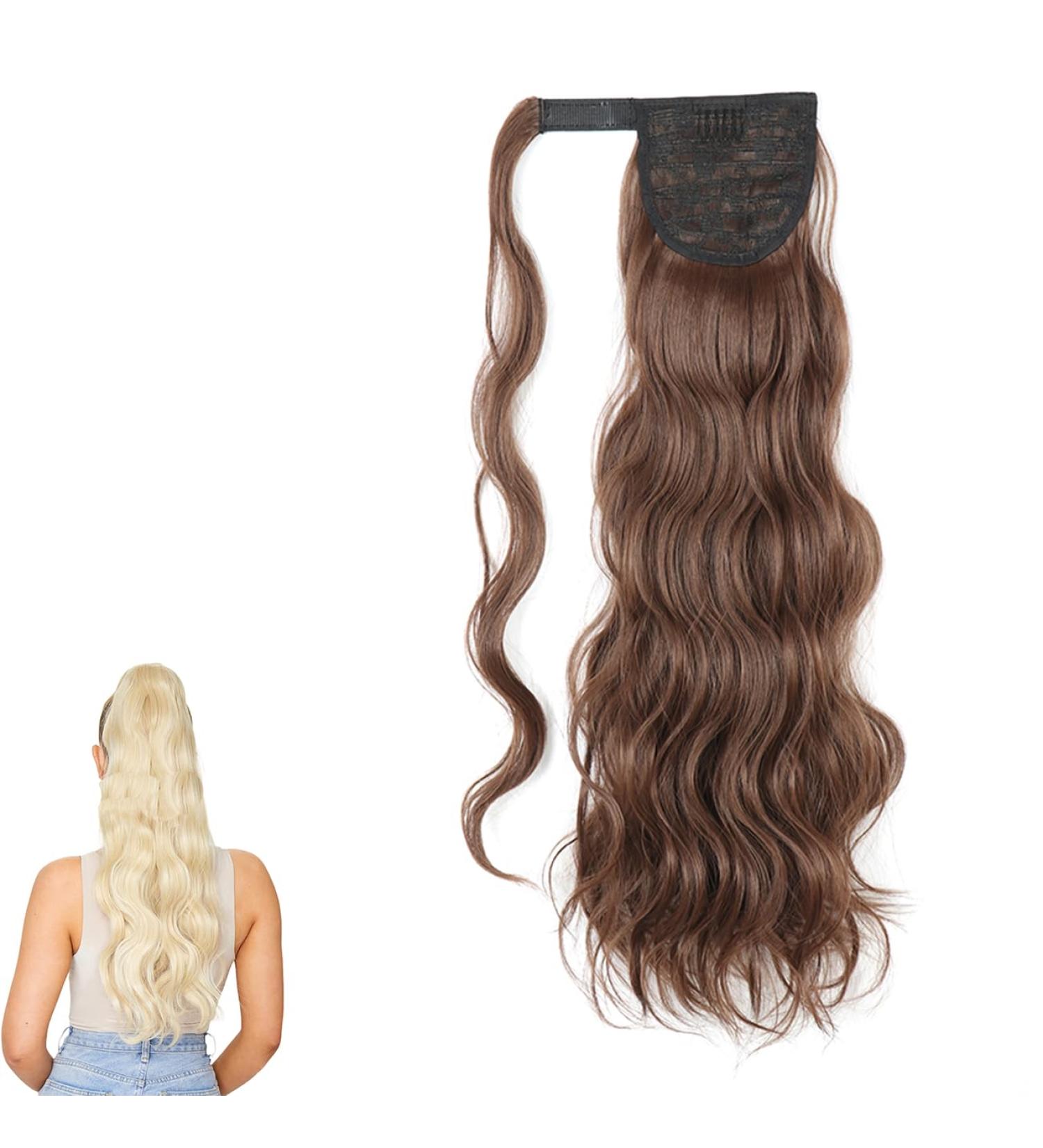 PrinFantasy Brown Wave Ponytail Hair Extension 24 inch - Long Fluffy Synthetic Wrap Around Pony Tail MW126 - Buy Online on SooperMarket.com