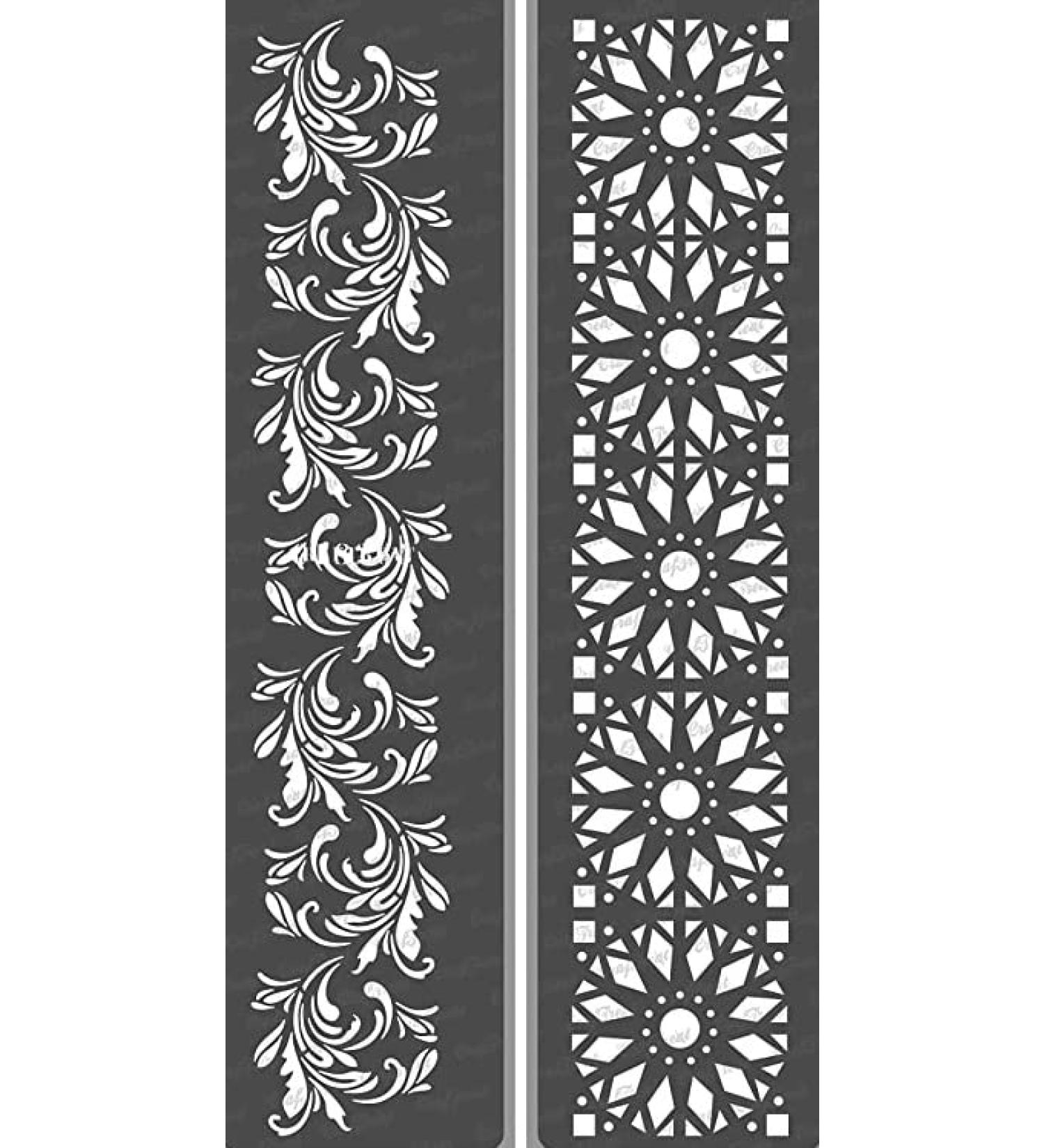 CrafTreat Floral Border Stencils - 2 Pcs, 3x12 Inches Each - Reusable Stencils for Wood, Canvas, Paper, Fabric, Floor, Wall, and Tile - DIY Art and Craft Borders (Border5 & Border6) - Buy Online on SooperMarket.com