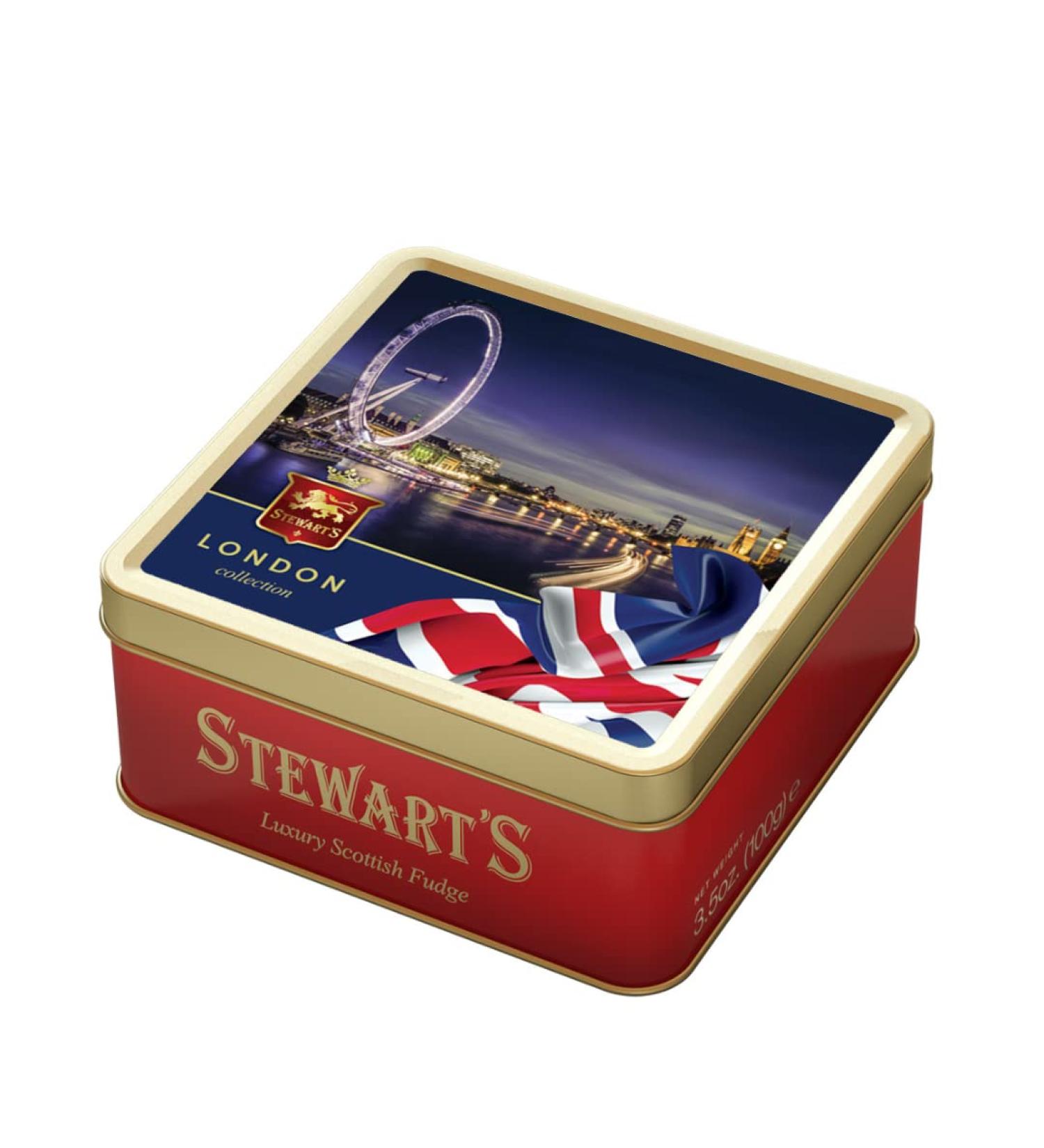 Stewart's - London Eye Tin Filled with Luxury Fudge (100g) - Rich Creamy Decadent Velvety Indulgent Melt-in-your-mouth Buttery Smooth Luxurious Delectable Fudge 1 x 100g London Eye Tin - Fudge - Buy Online on SooperMarket.com