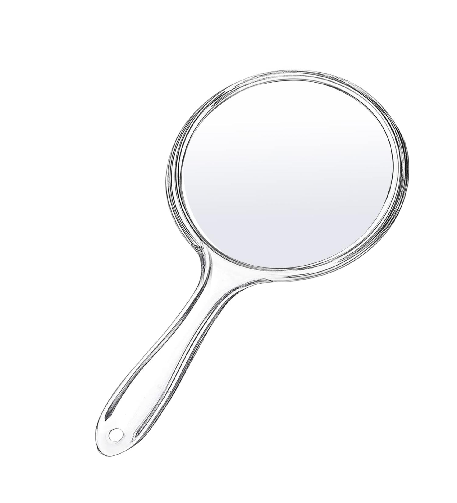 Handheld Double Sided Magnifying Mirror with Handle | 1X 2X Makeup Mirror | Acrylic | Rounded Shape | Transparent - 1 PCS - Buy Online on SooperMarket.com