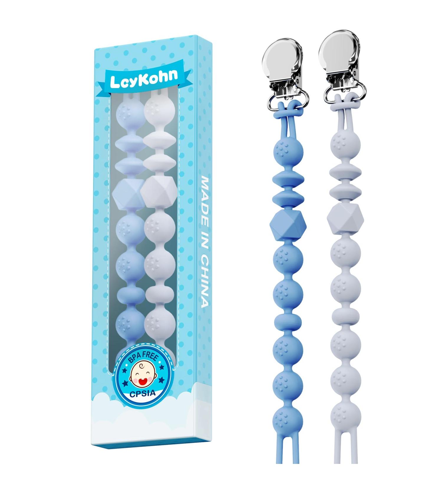 Silicone Pacifier Clips Set for Baby Boys and Girls - Ocean View/Silver Gray (2 Pack) - Buy Online on SooperMarket.com