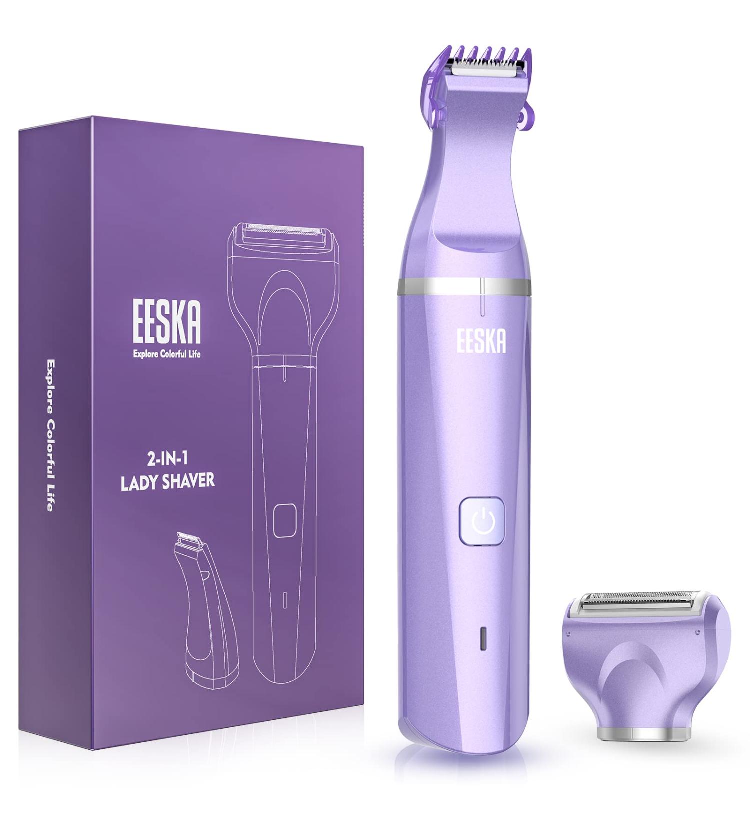 EESKA Bikini Trimmer for Women - 2-in-1 Electric Lady Clipper for Painless Hair Removal - Rechargeable IPX7 Waterproof Shaver - Purple - Buy Online on SooperMarket.com