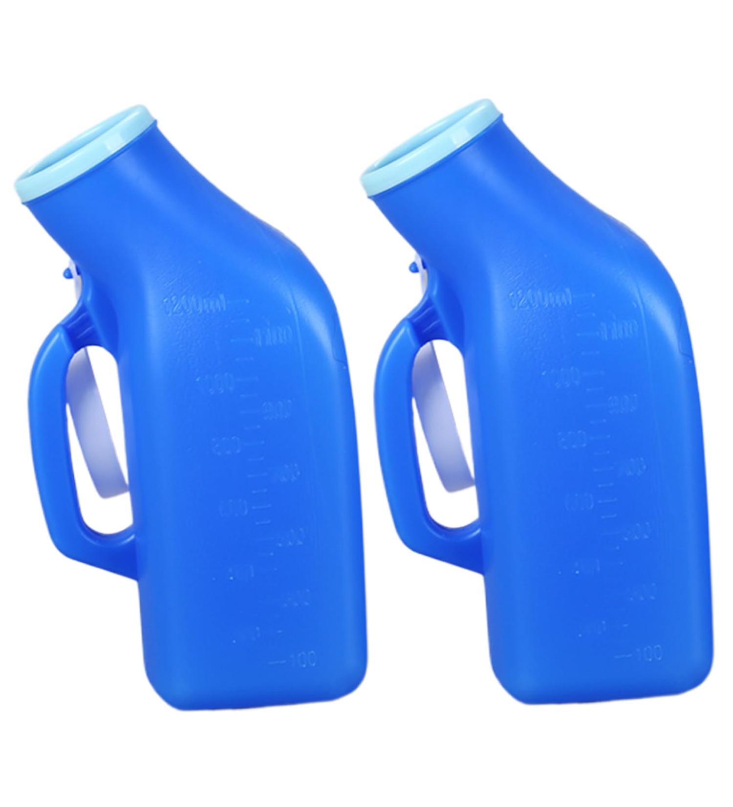 2Pcs Urinal for Men 1200ML Portable Urinal Spill Proof Pee Bottles with Lid & Handle Thick Plastic Male Urinal Large Opening Mens Urinals with Wraped Edge for Travel Hospital Blue. - Buy Online on SooperMarket.com