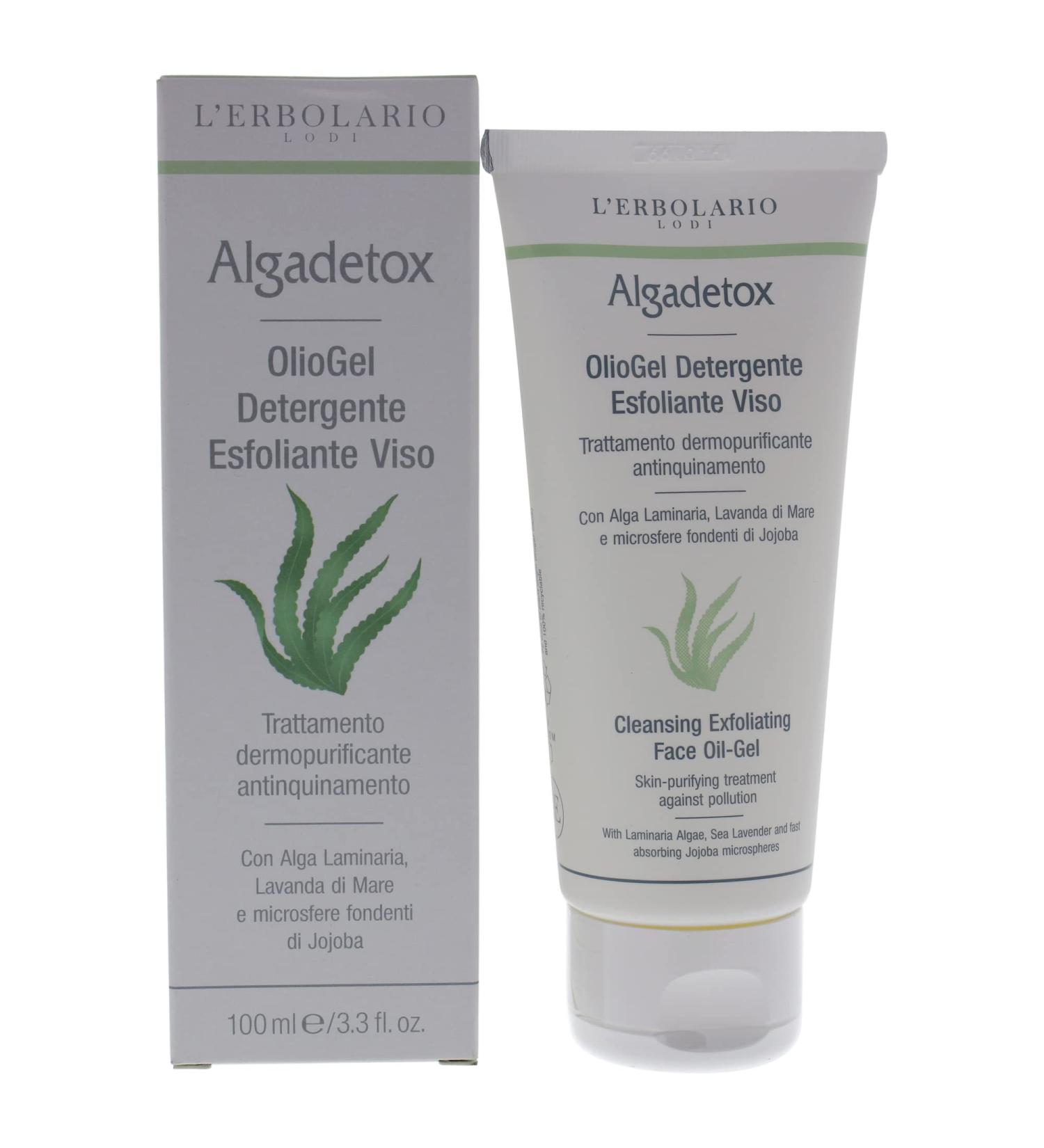 L'Erbolario Algadetox Cleansing Exfoliating Face Oil-Gel - Skin-Purifying Treatment Against Pollution - Gently And Effectively Cleanses Your Skin - Perfect To Tone Protect The Face - 3.3 Oz Cleanser