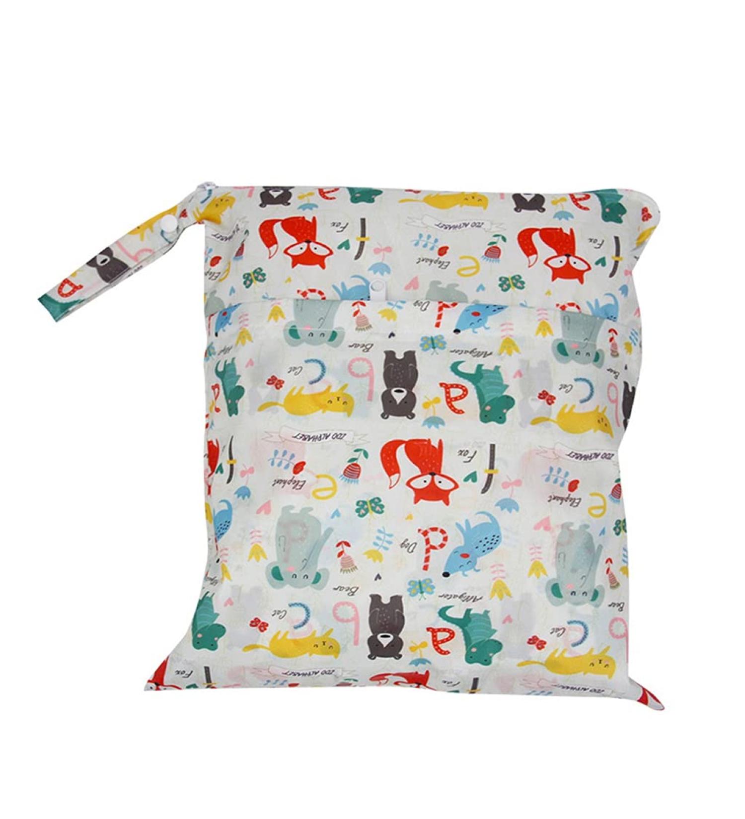 Egurs Waterproof Reusable Wetbag Diaper Bag - White Zoo Design (30x36cm) | Eco-Friendly Nappy Bag for Travel & Storage - Buy Online on SooperMarket.com