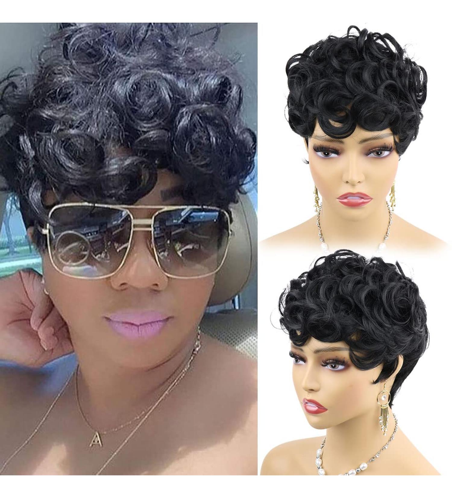 Flandi Short Pixie Curly Wigs for Black Women - Natural Black Synthetic Hair 1B# - Buy Online on SooperMarket.com