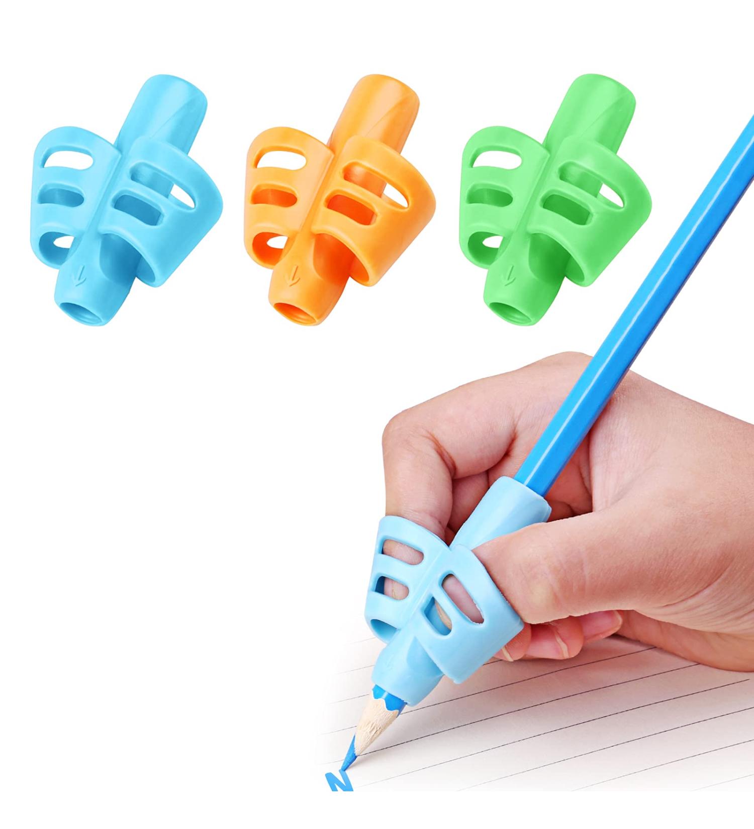 DMFly Pencil Handles for Kids - Handwriting Assistance & Posture Correction | Hollow Ventilation Design 3E Blue & Blue Orange Grip Set - Buy Online on SooperMarket.com